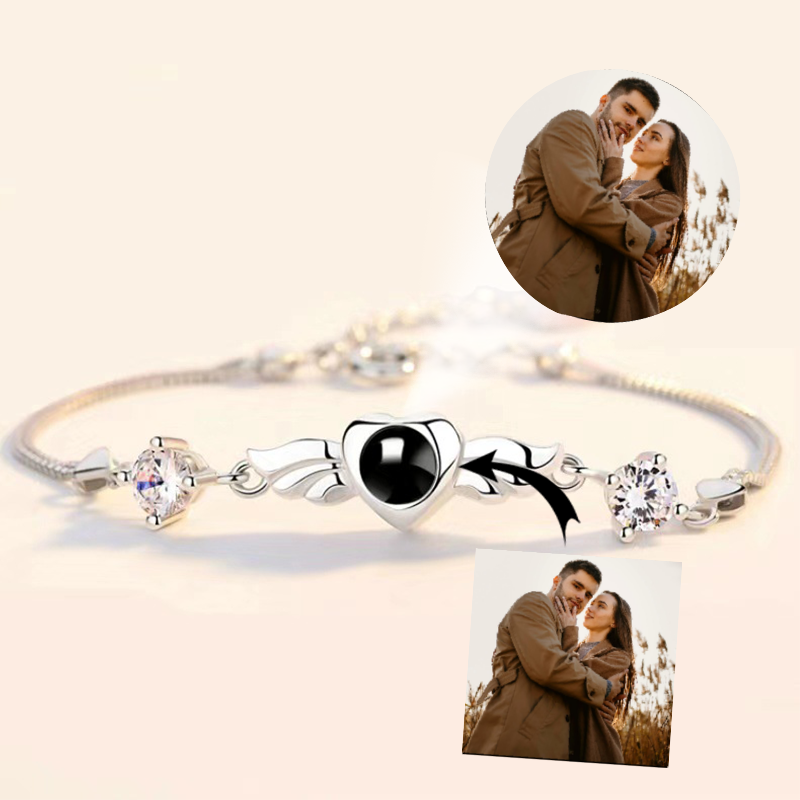 Wings of Angel Photo Projection Bracelet Nano Engraving Custom Jewelry