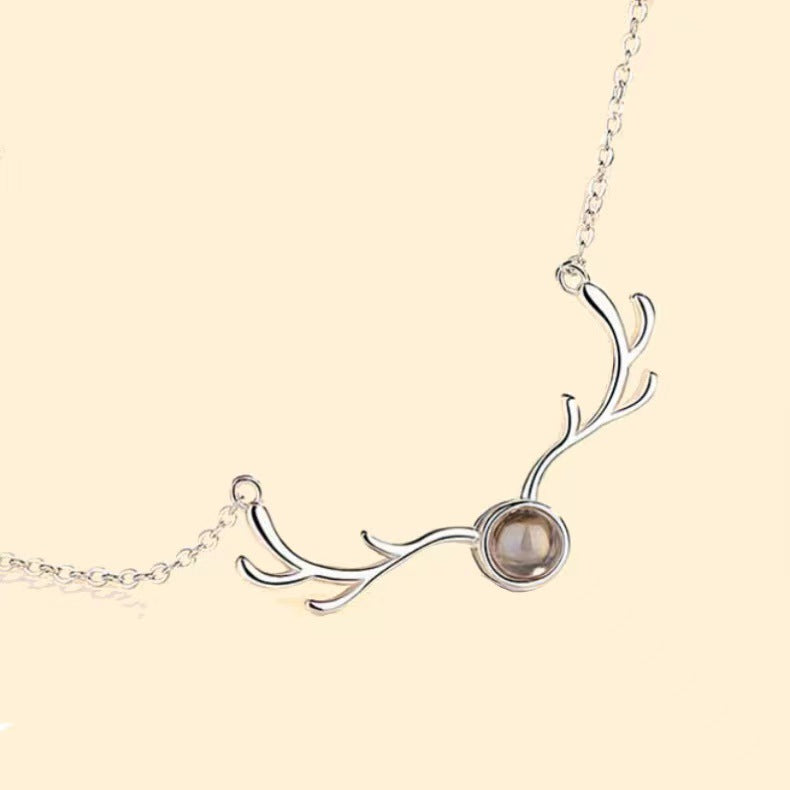 Custom Jewelry Antler Shaped Pendant Photo Projection Necklace