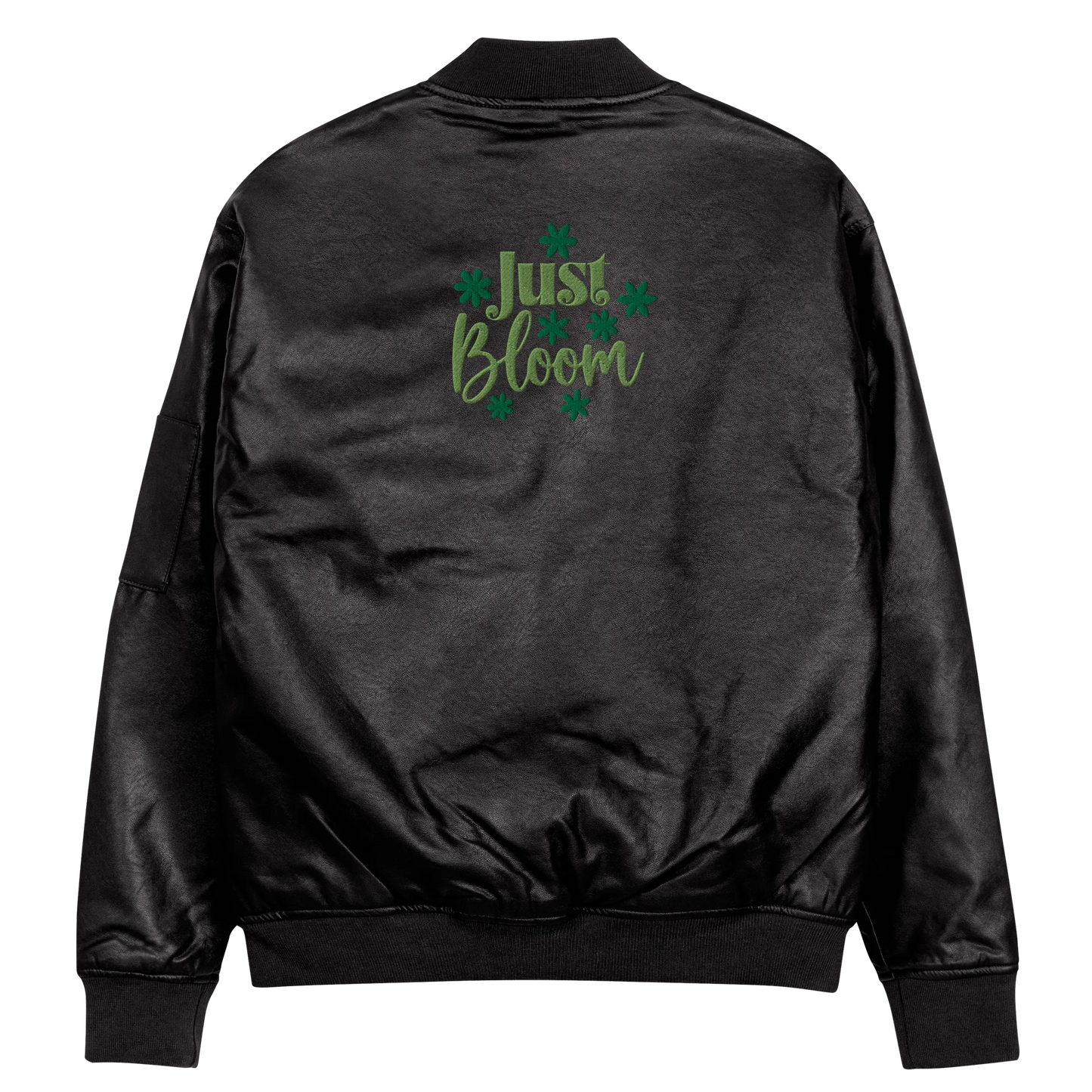 Just Bloom Embroidered Faux Leather Bomber Jacket