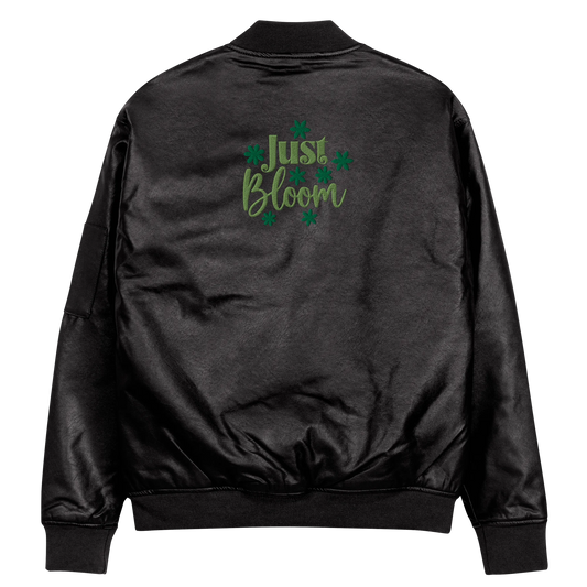 Just Bloom Embroidered Faux Leather Bomber Jacket