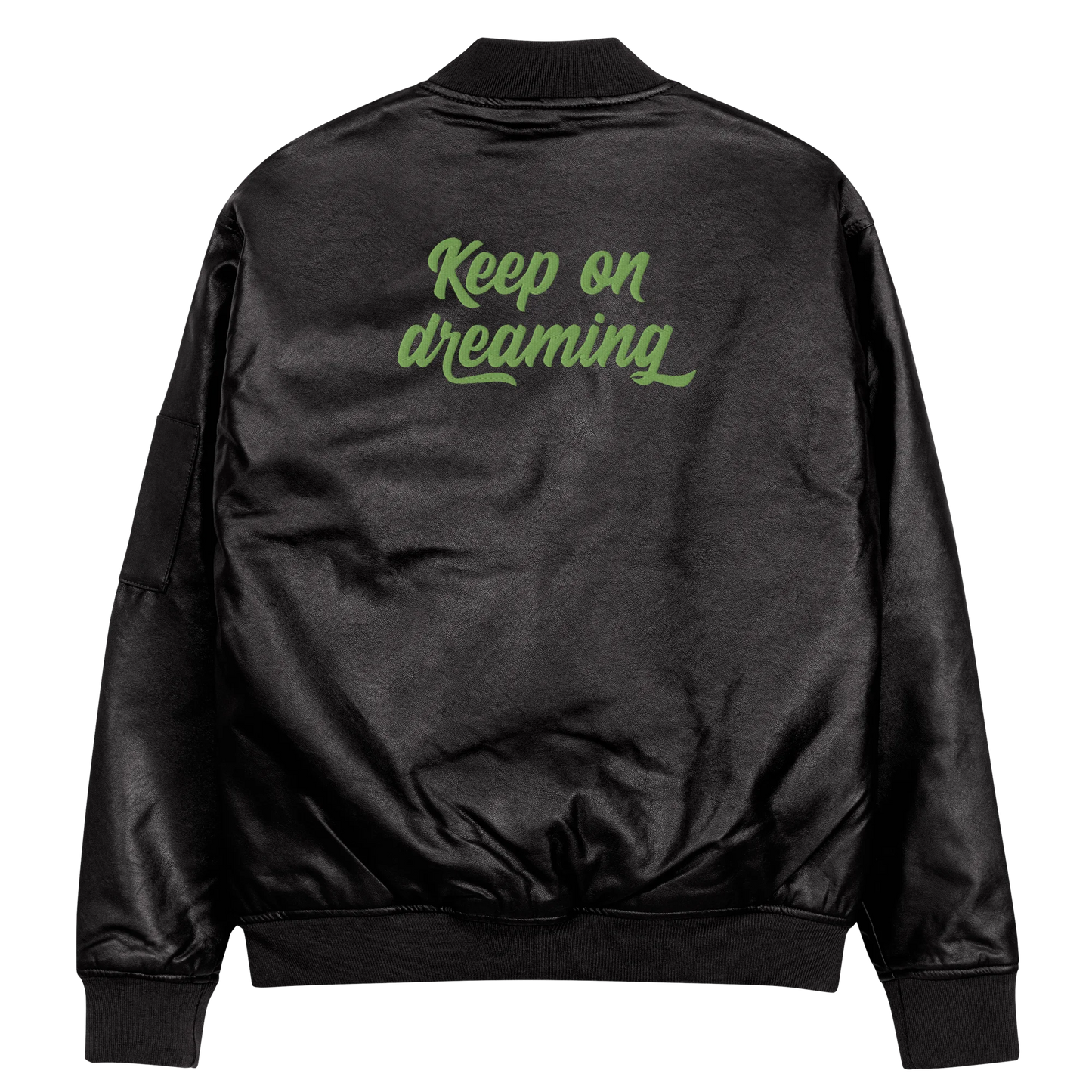 Keep On Dreaming Embroidered Faux Leather Bomber Jacket