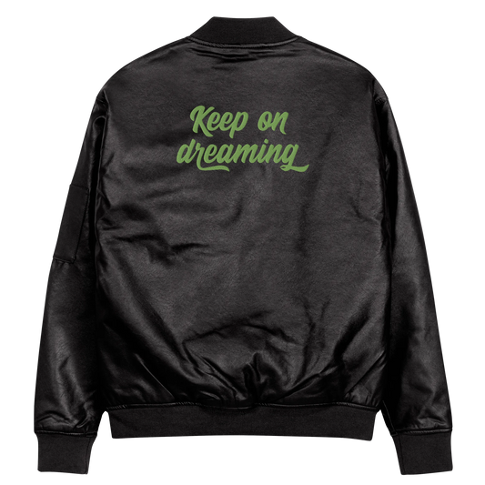 Keep On Dreaming Embroidered Faux Leather Bomber Jacket