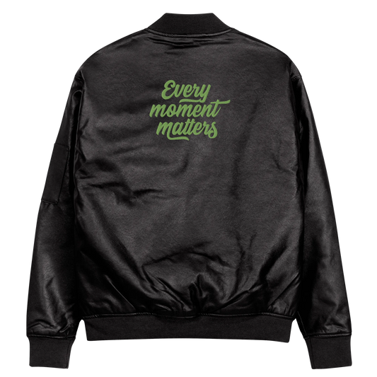 Every Moment Matters Embroidered Faux Leather Bomber Jacket