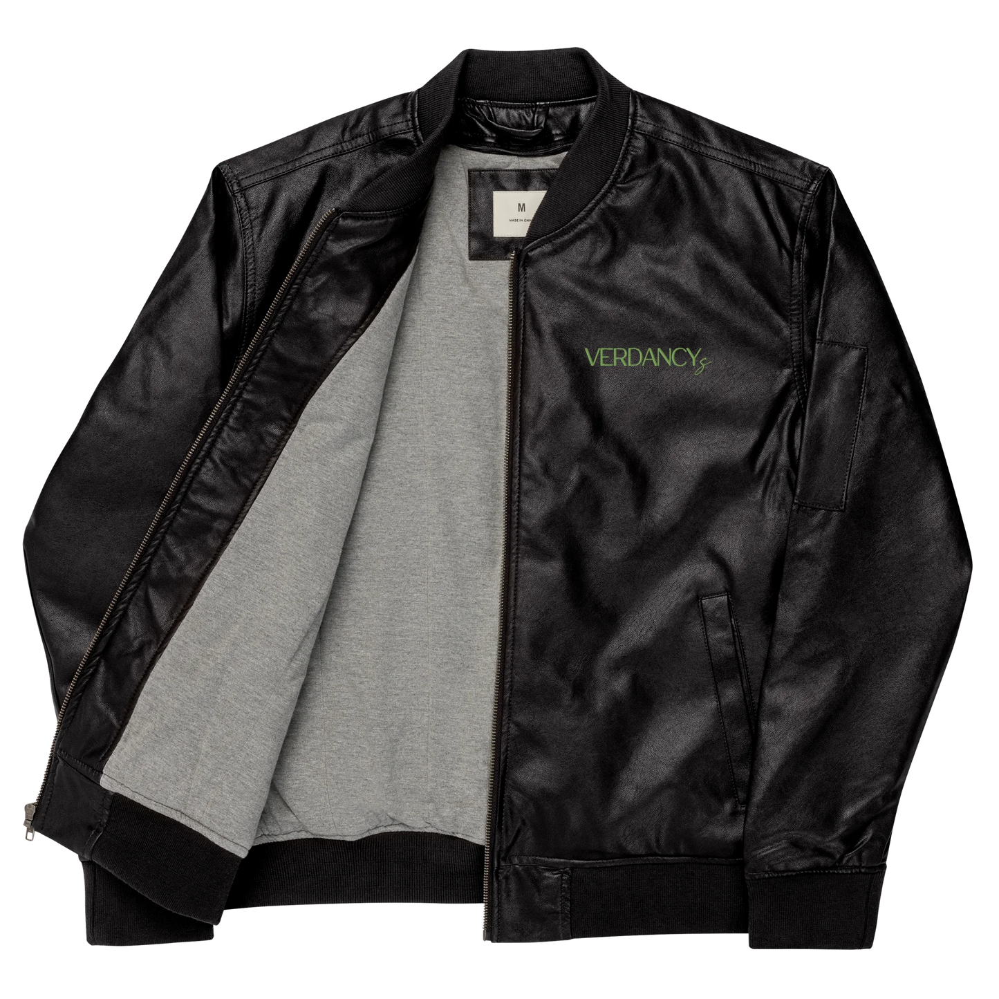 Every Moment Matters Embroidered Faux Leather Bomber Jacket