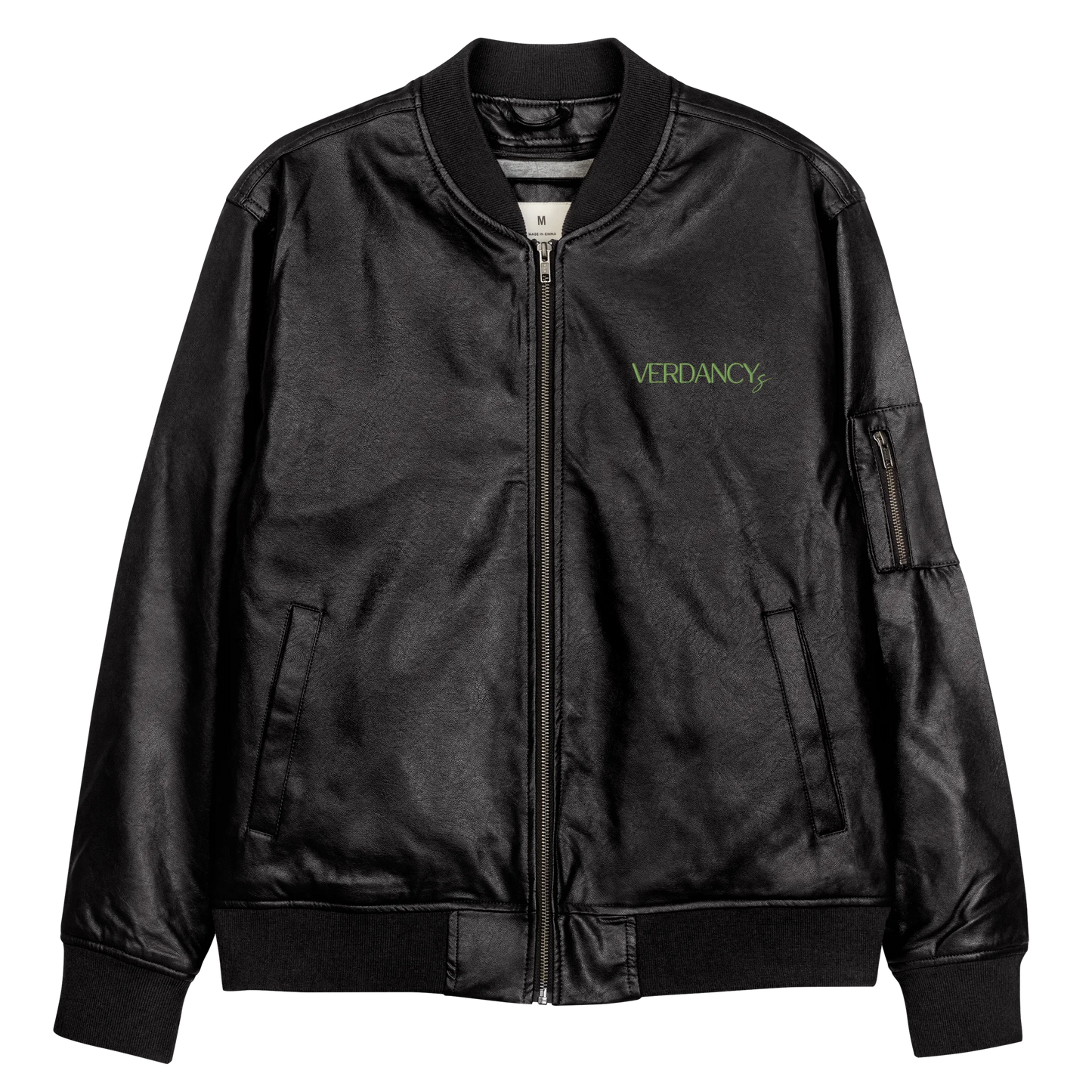 Every Moment Matters Embroidered Faux Leather Bomber Jacket