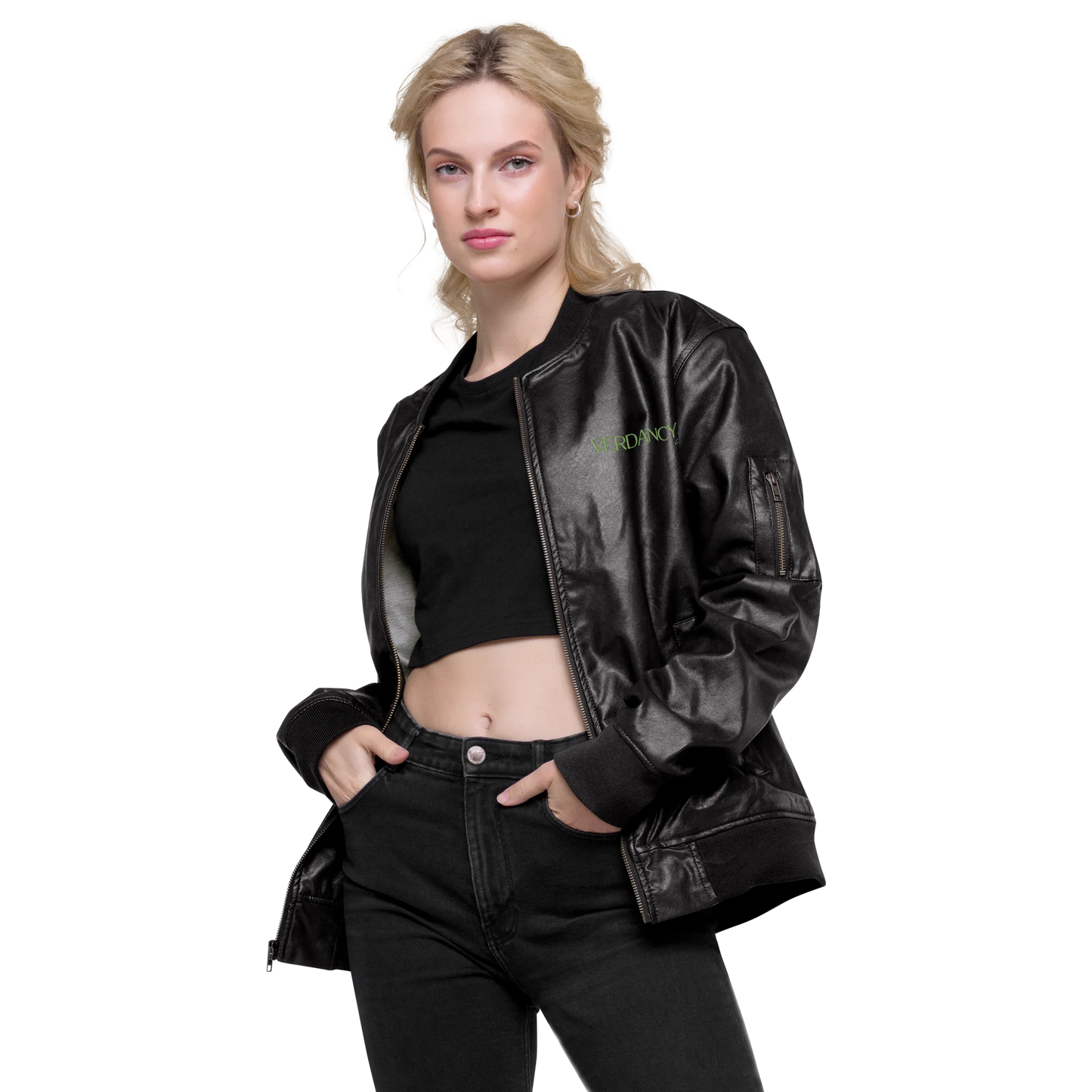 Storms Don't Last Forever Embroidered Faux Leather Bomber Jacket