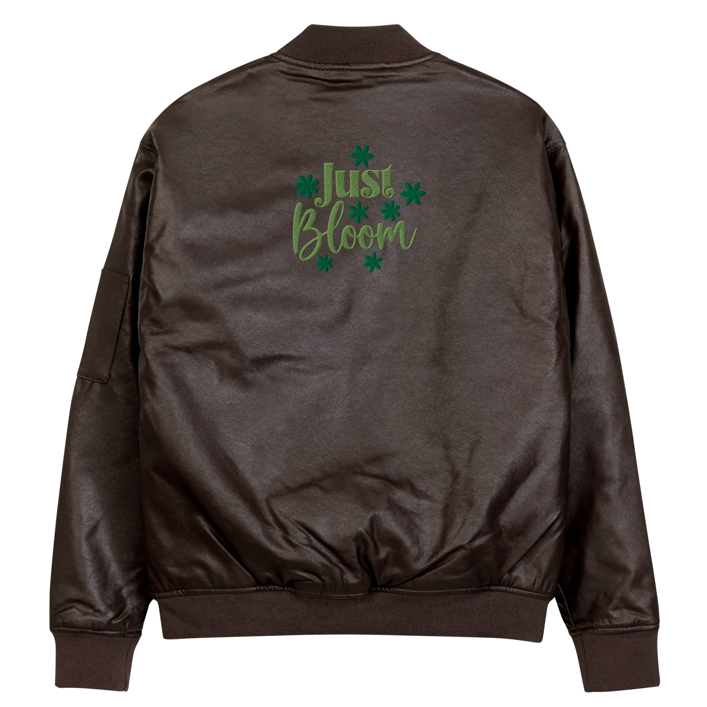 Just Bloom Embroidered Faux Leather Bomber Jacket