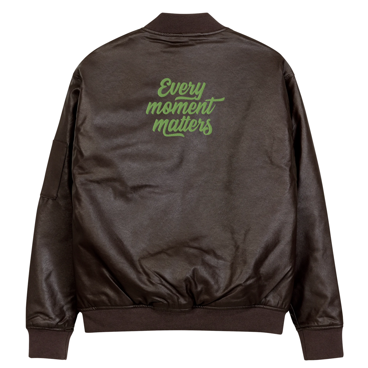 Every Moment Matters Embroidered Faux Leather Bomber Jacket