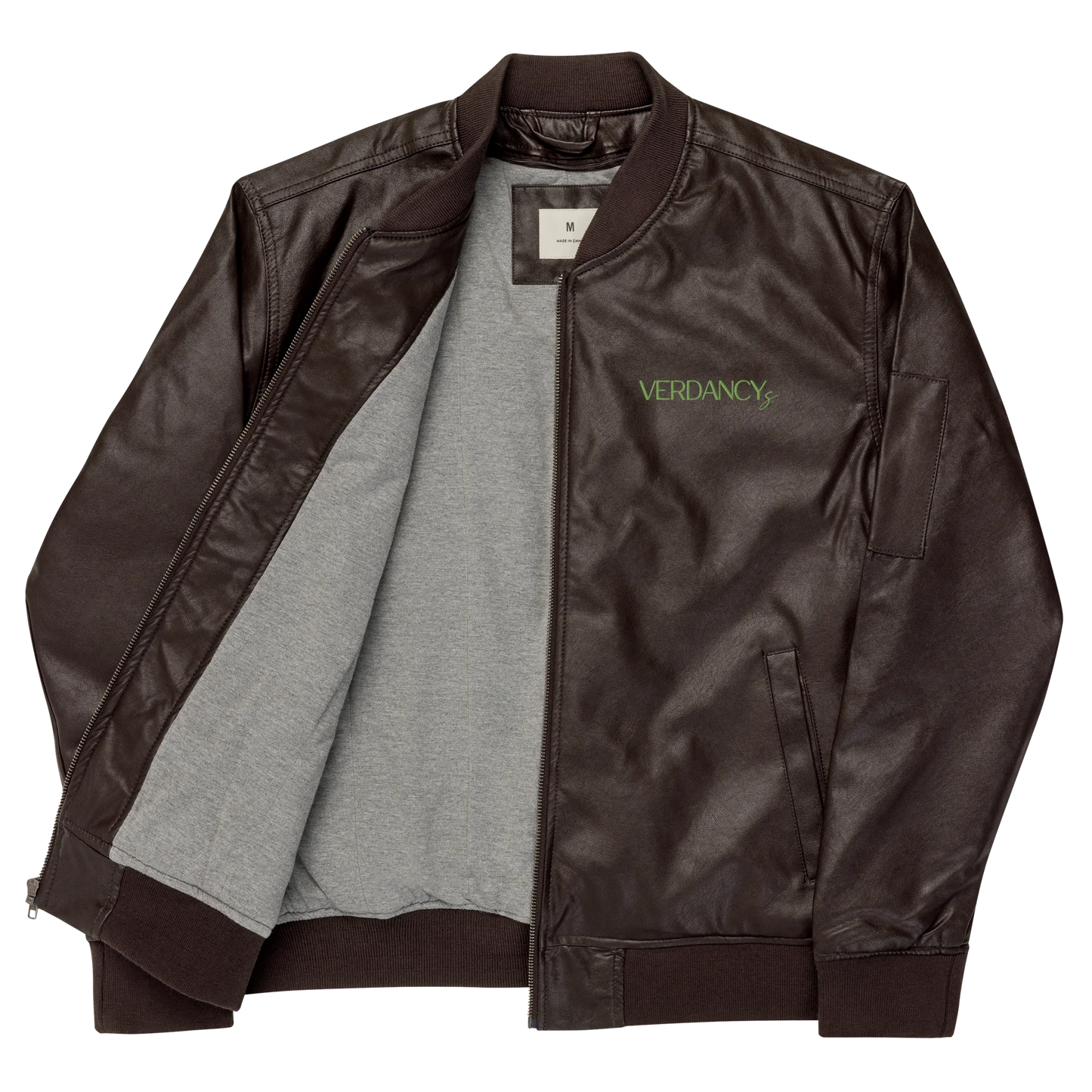 Every Moment Matters Embroidered Faux Leather Bomber Jacket