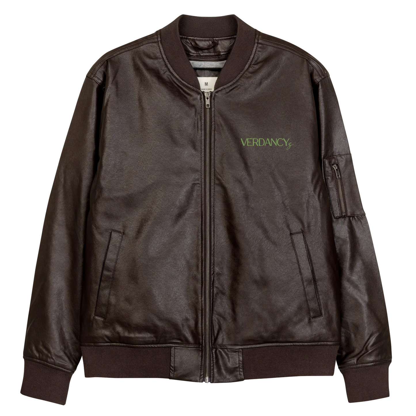 Every Moment Matters Embroidered Faux Leather Bomber Jacket