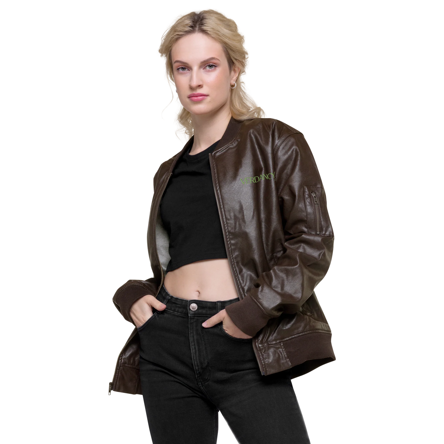 Storms Don't Last Forever Embroidered Faux Leather Bomber Jacket