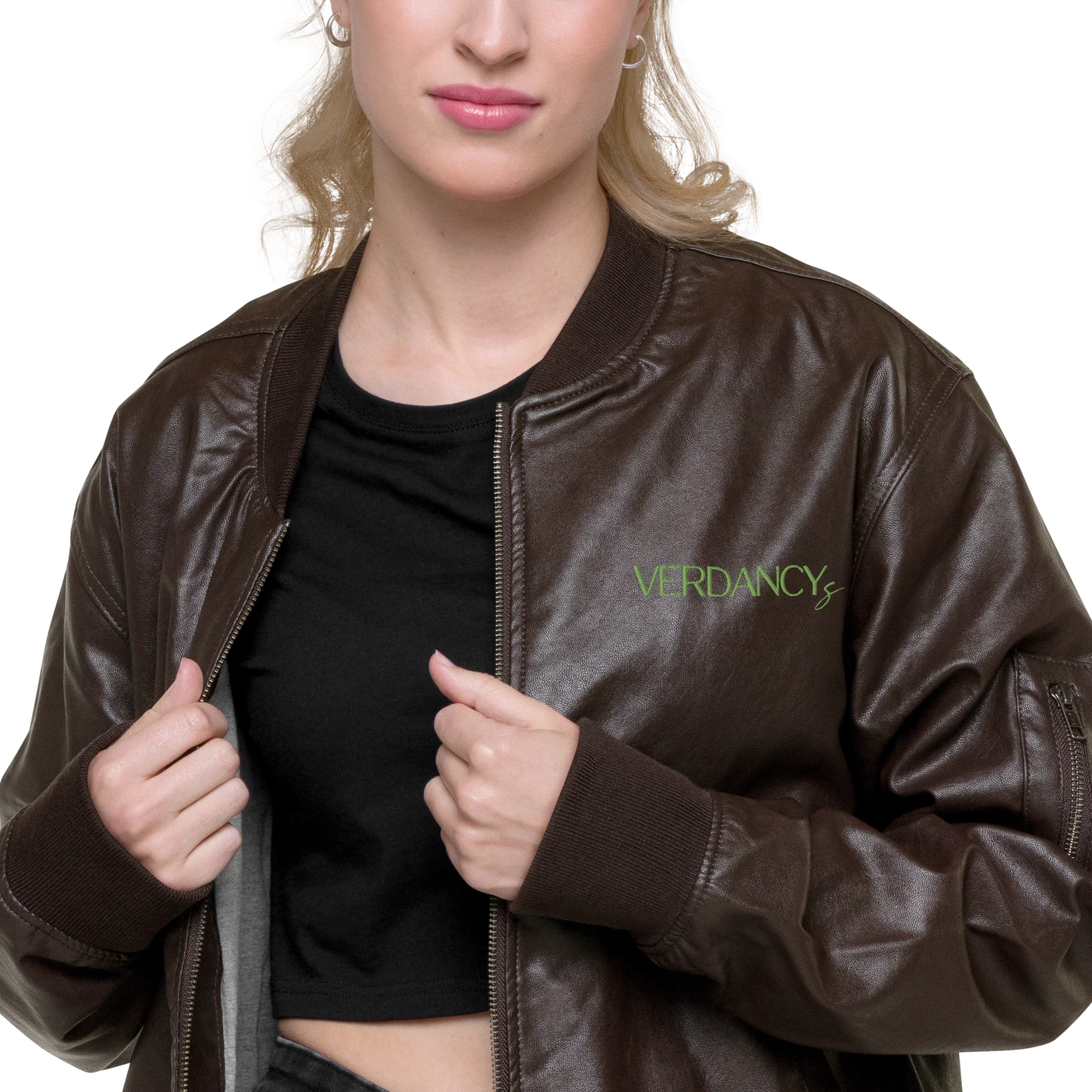 Just Bloom Embroidered Faux Leather Bomber Jacket