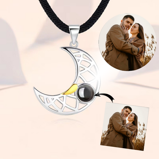 Custom Couple Jewelry Sun & Moon Pendant Photo Projection Necklace