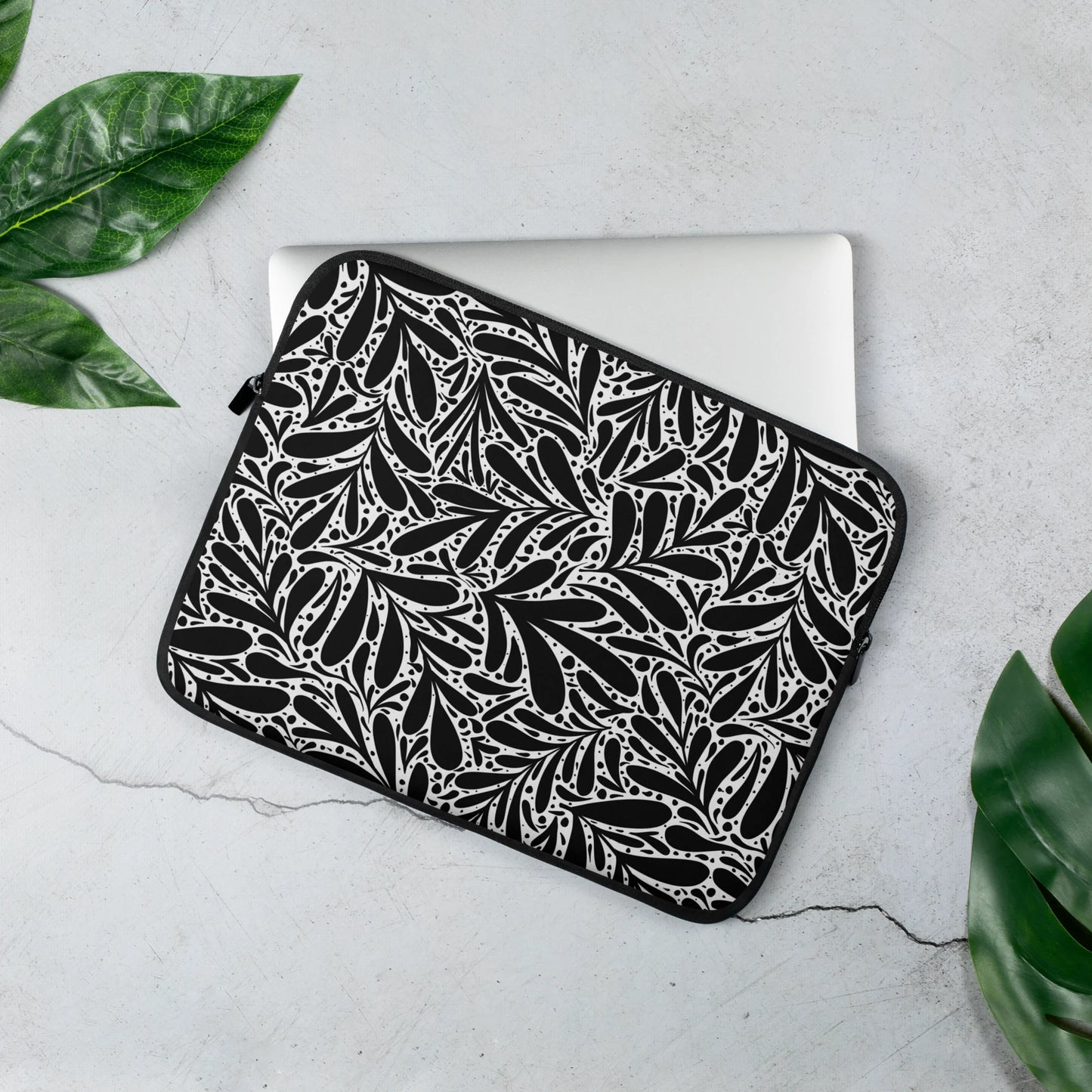 Black Leafy Luxury Laptop Sleeve