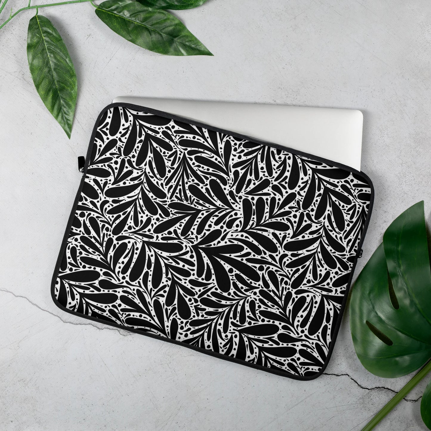 Black Leafy Luxury Laptop Sleeve