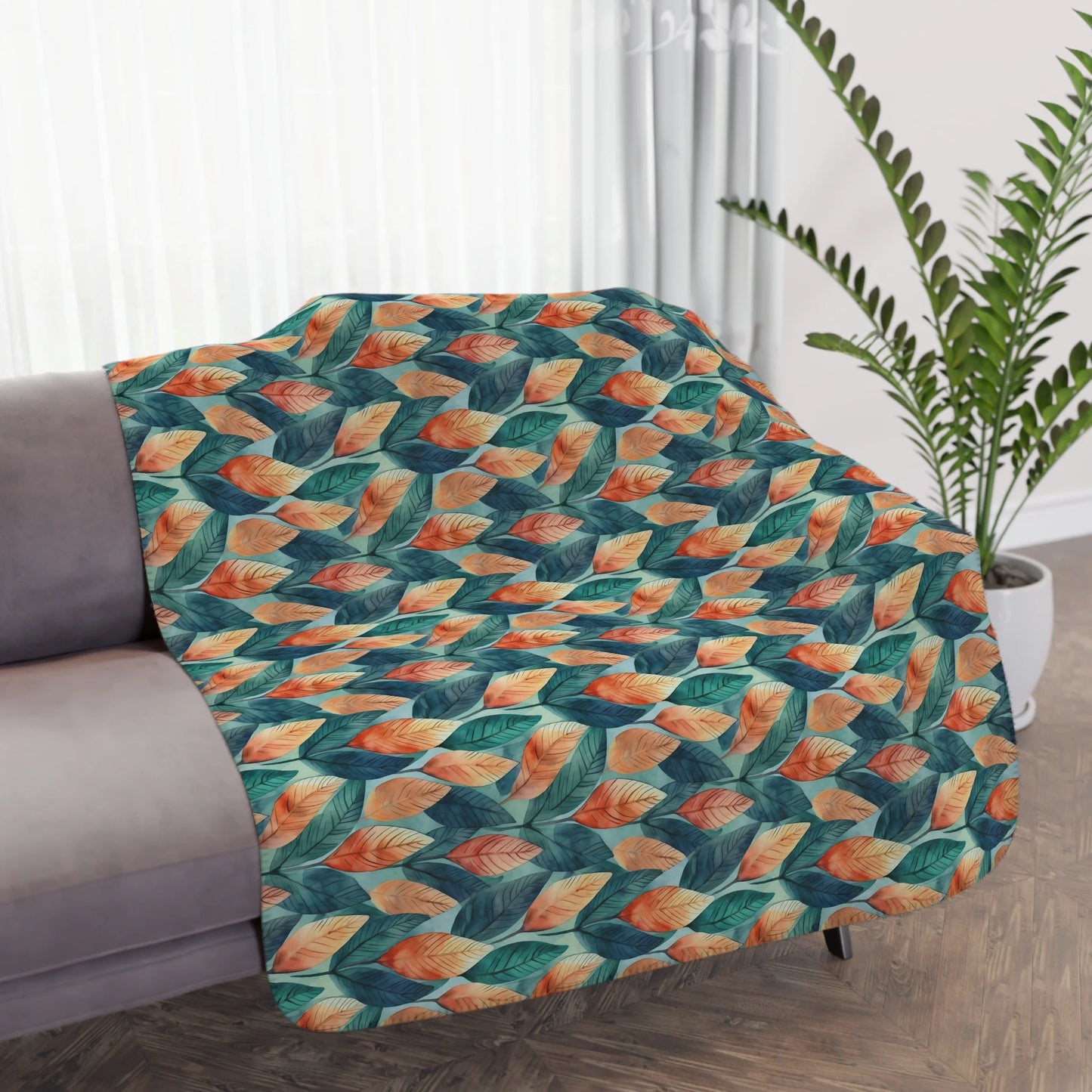 Leafy Minimalism Tan Sherpa Blanket