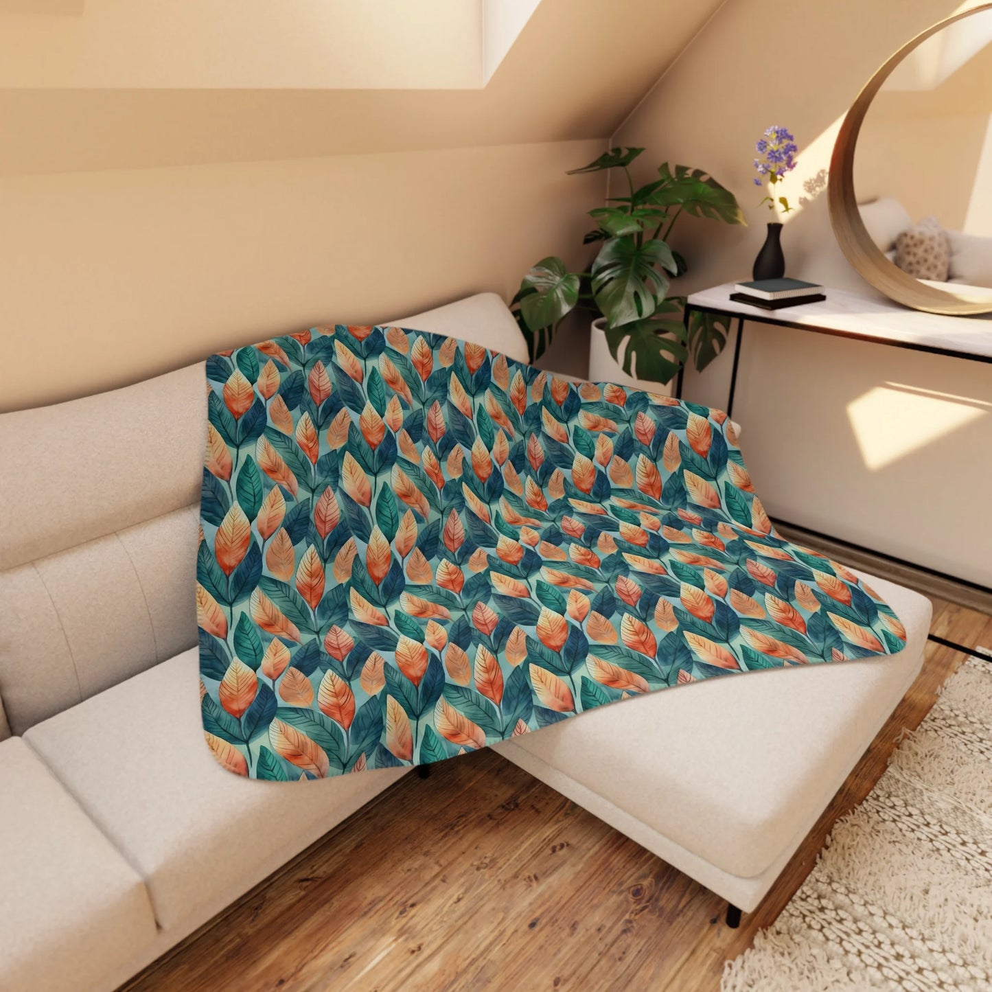 Leafy Minimalism Tan Sherpa Blanket