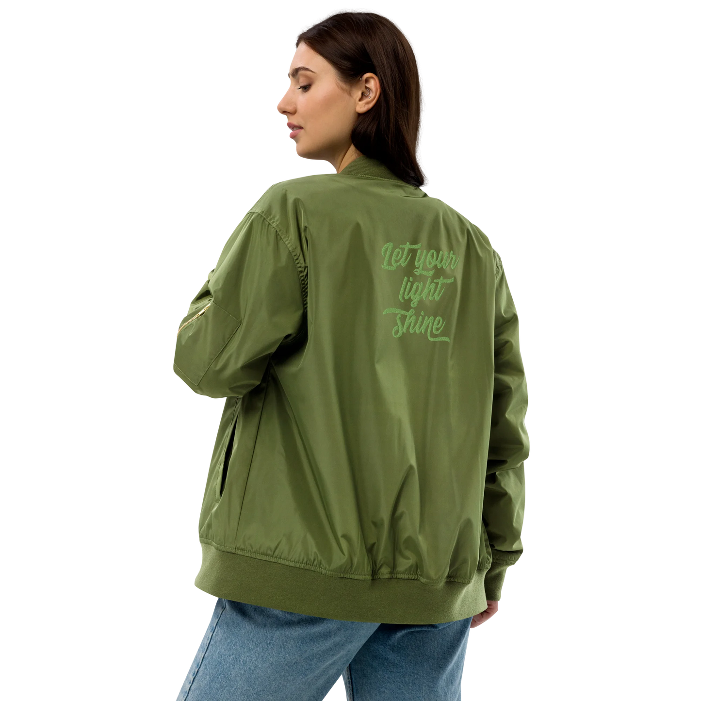 Let Your Light Shine Embroidered Premium Recycled Bomber Jacket