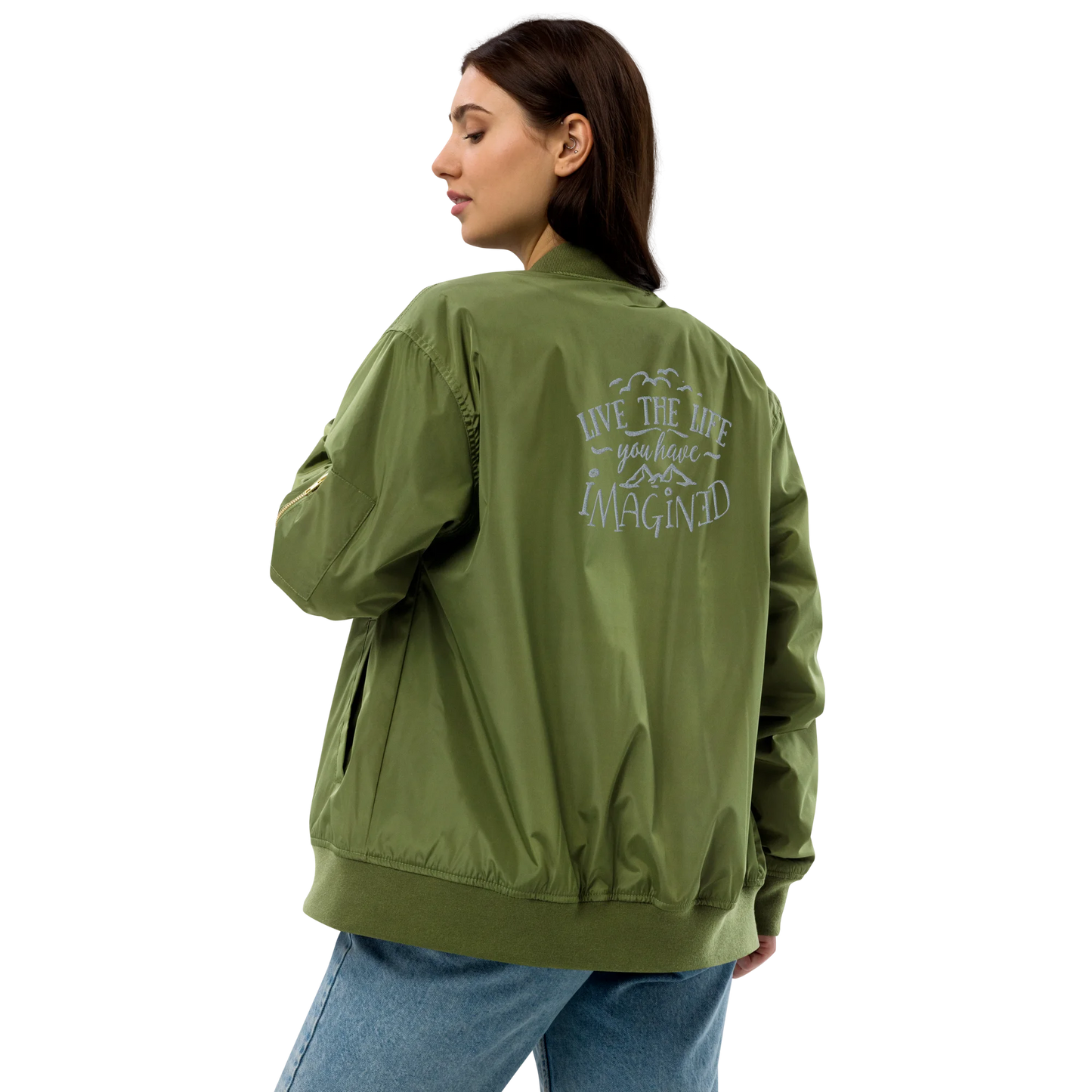 Live The Life You Have Imagined Embroidered Premium Recycled Bomber Jacket