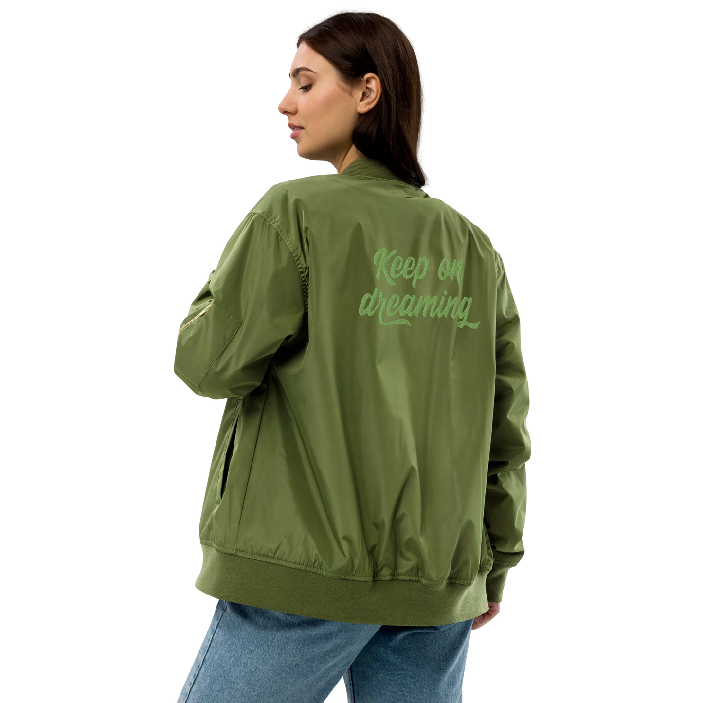 Keep On Dreaming Embroidered Premium Recycled Bomber Jacket