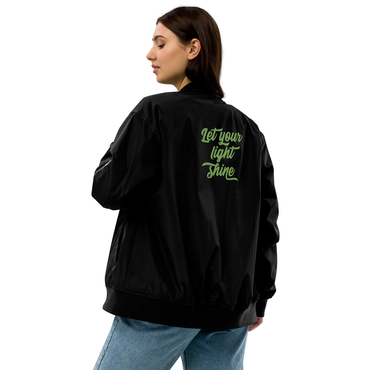 Let Your Light Shine Embroidered Premium Recycled Bomber Jacket