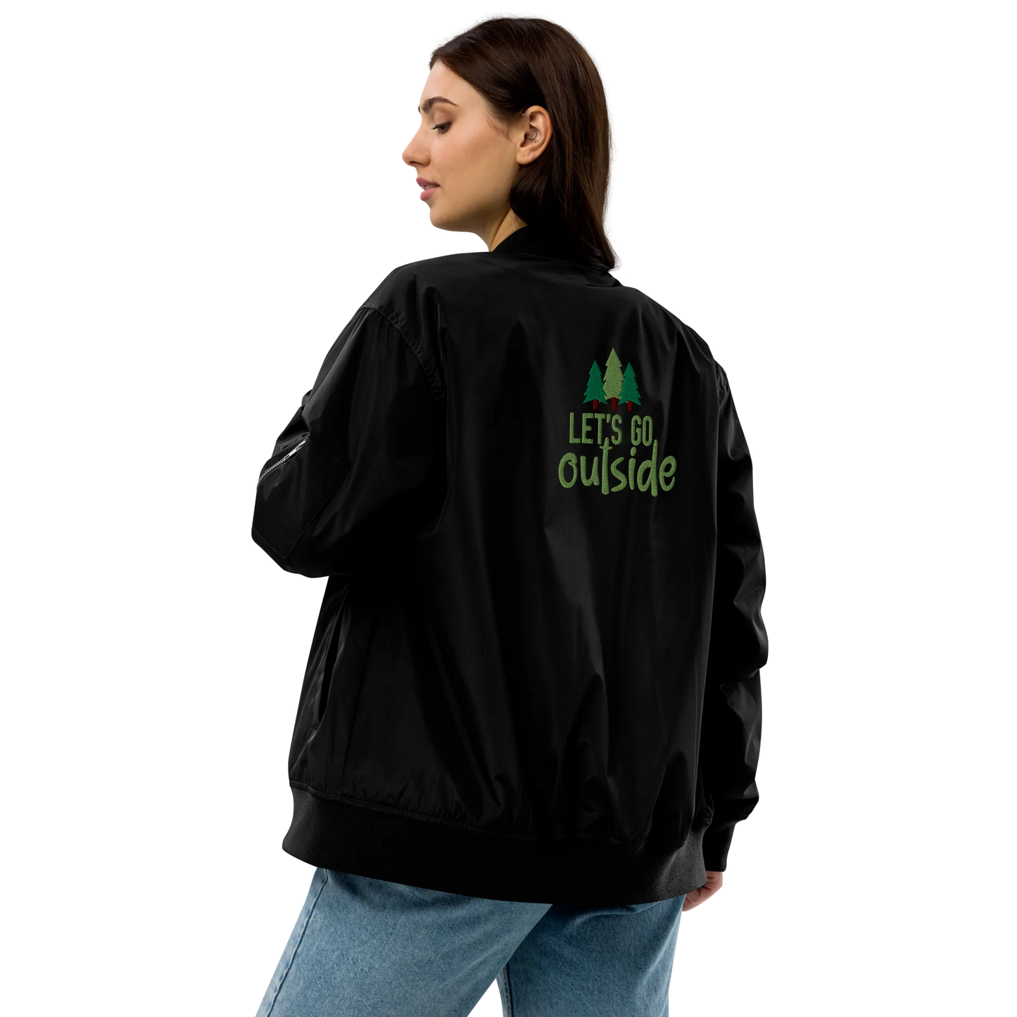 Let's Go Outside Embroidered Premium Recycled Bomber Jacket