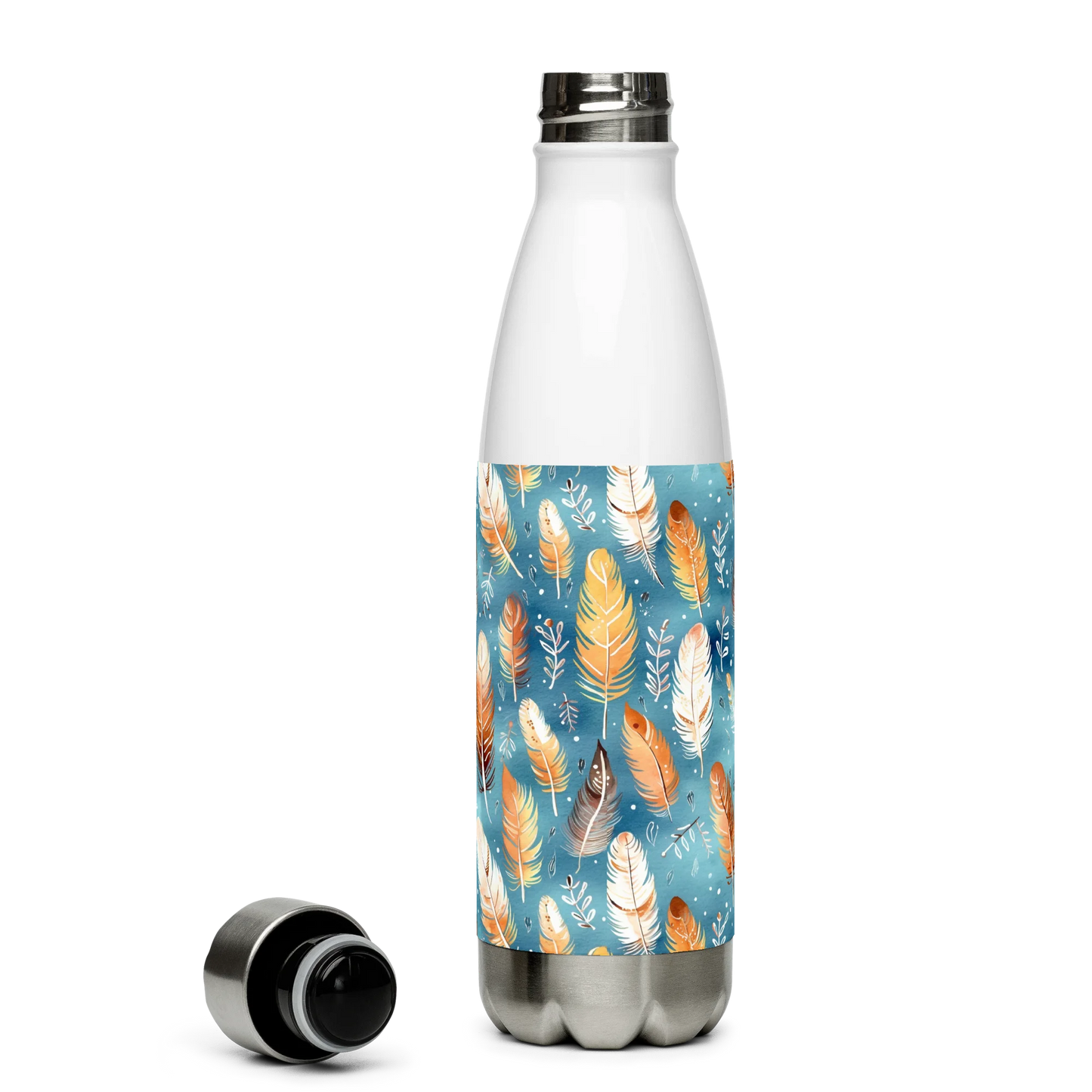 Blue & Orange Feather's Tale Stainless Steel Water Bottle