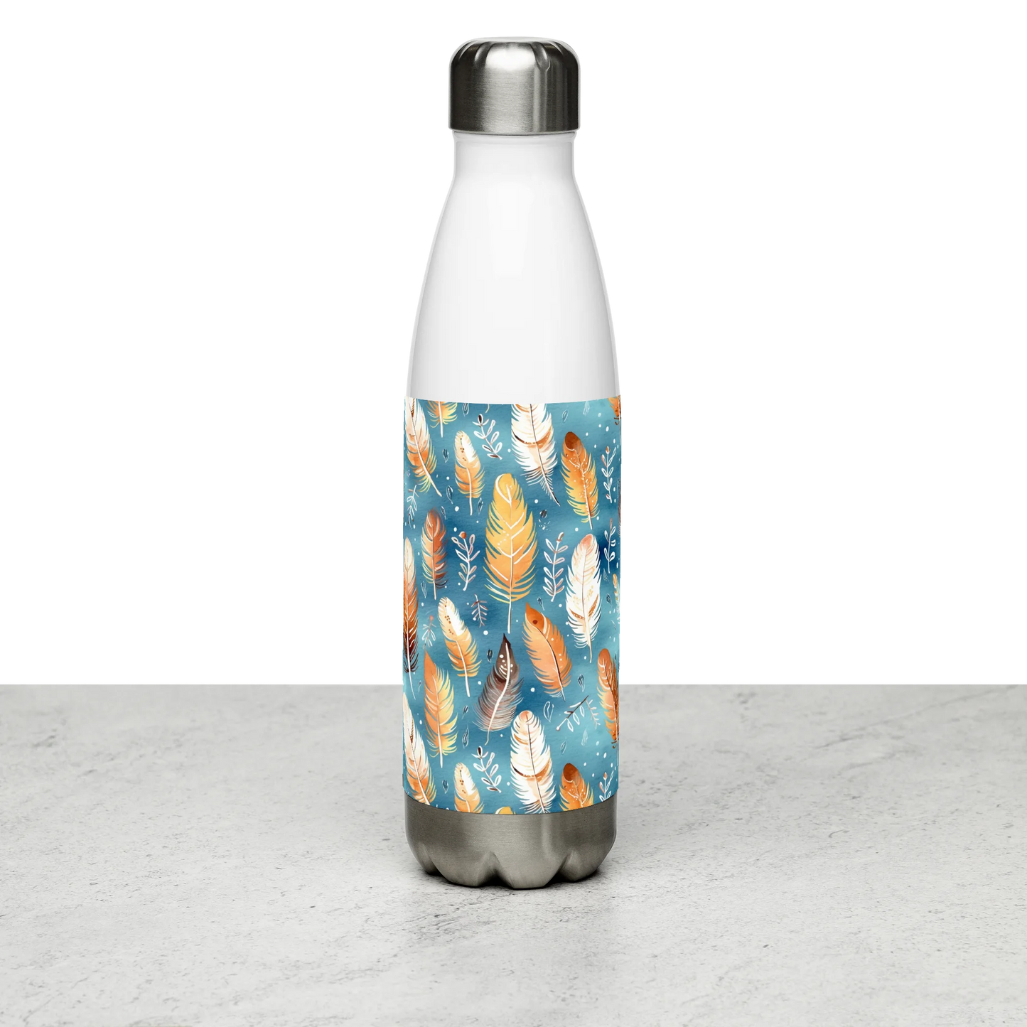 Blue & Orange Feather's Tale Stainless Steel Water Bottle