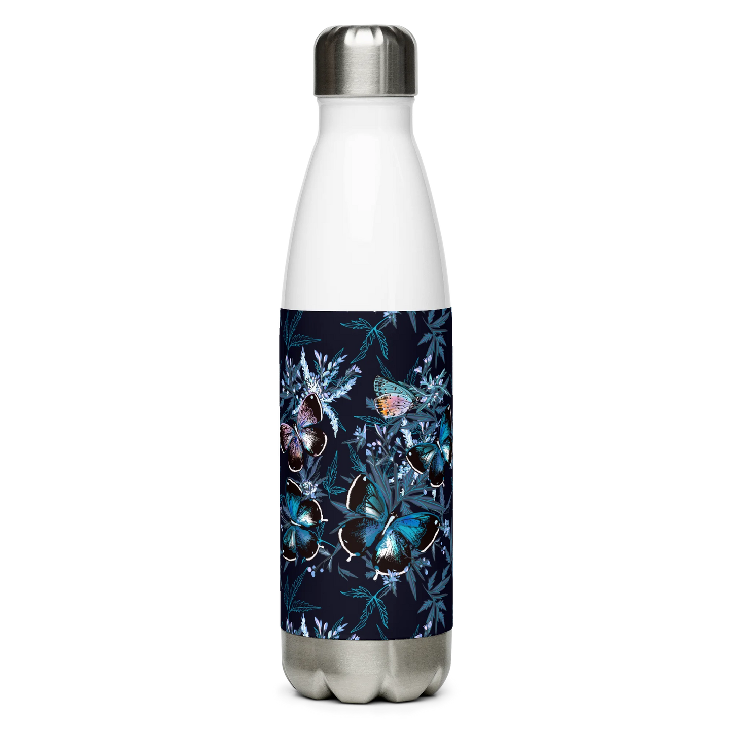 Night Flight of Blue Butterflies Stainless Steel Water Bottle