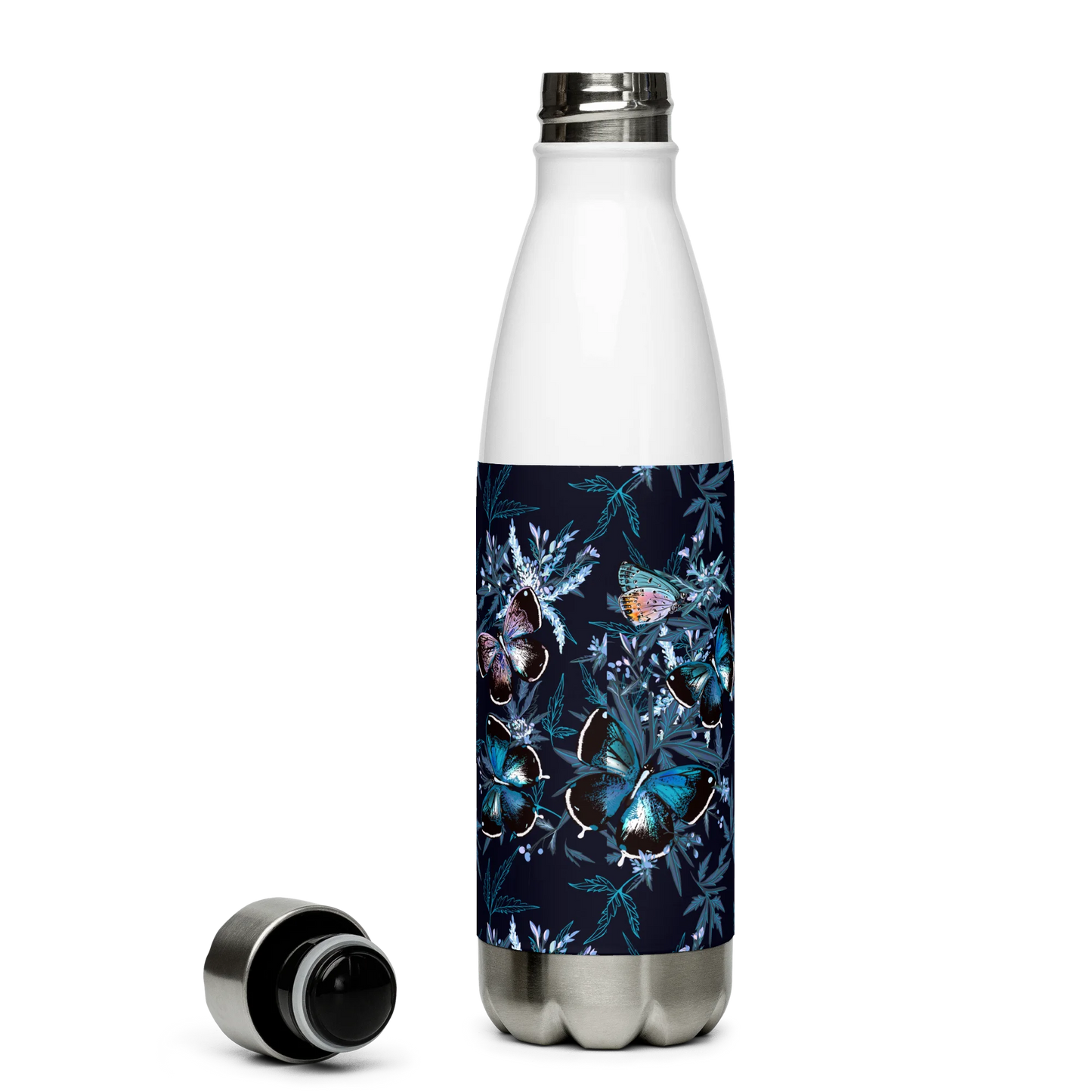 Night Flight of Blue Butterflies Stainless Steel Water Bottle