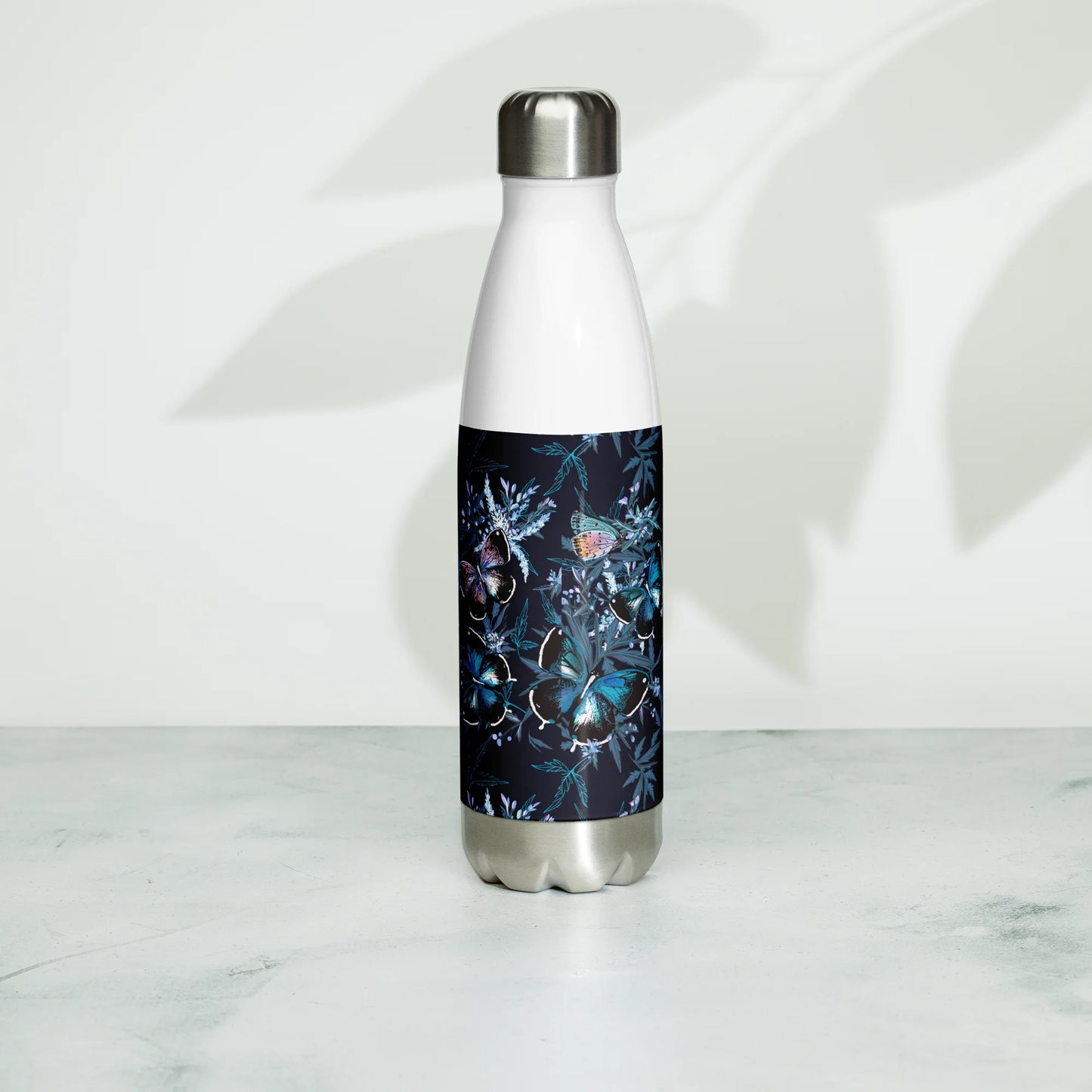 Night Flight of Blue Butterflies Stainless Steel Water Bottle