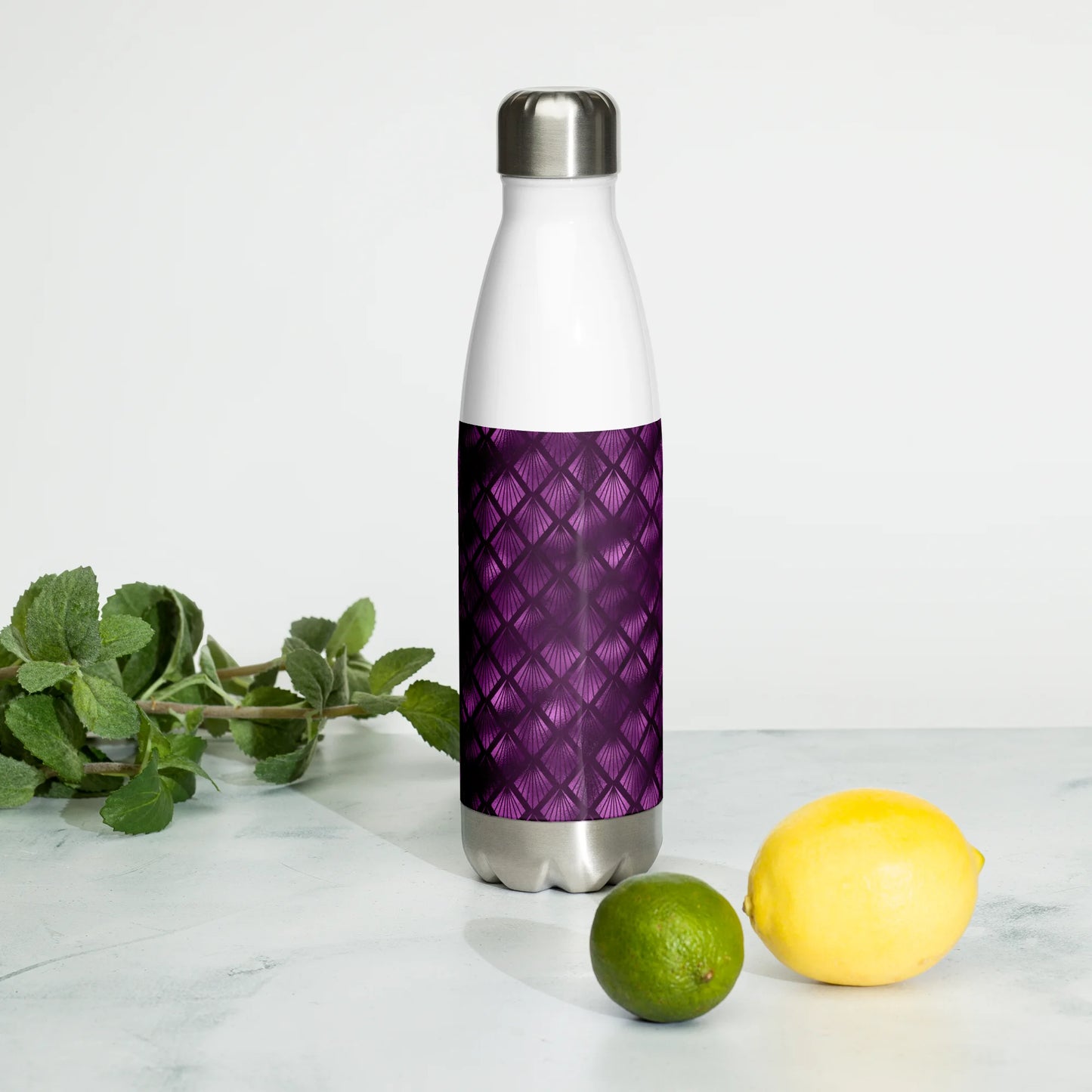 Violet Shadows Art Deco Ornament Stainless Steel Water Bottle