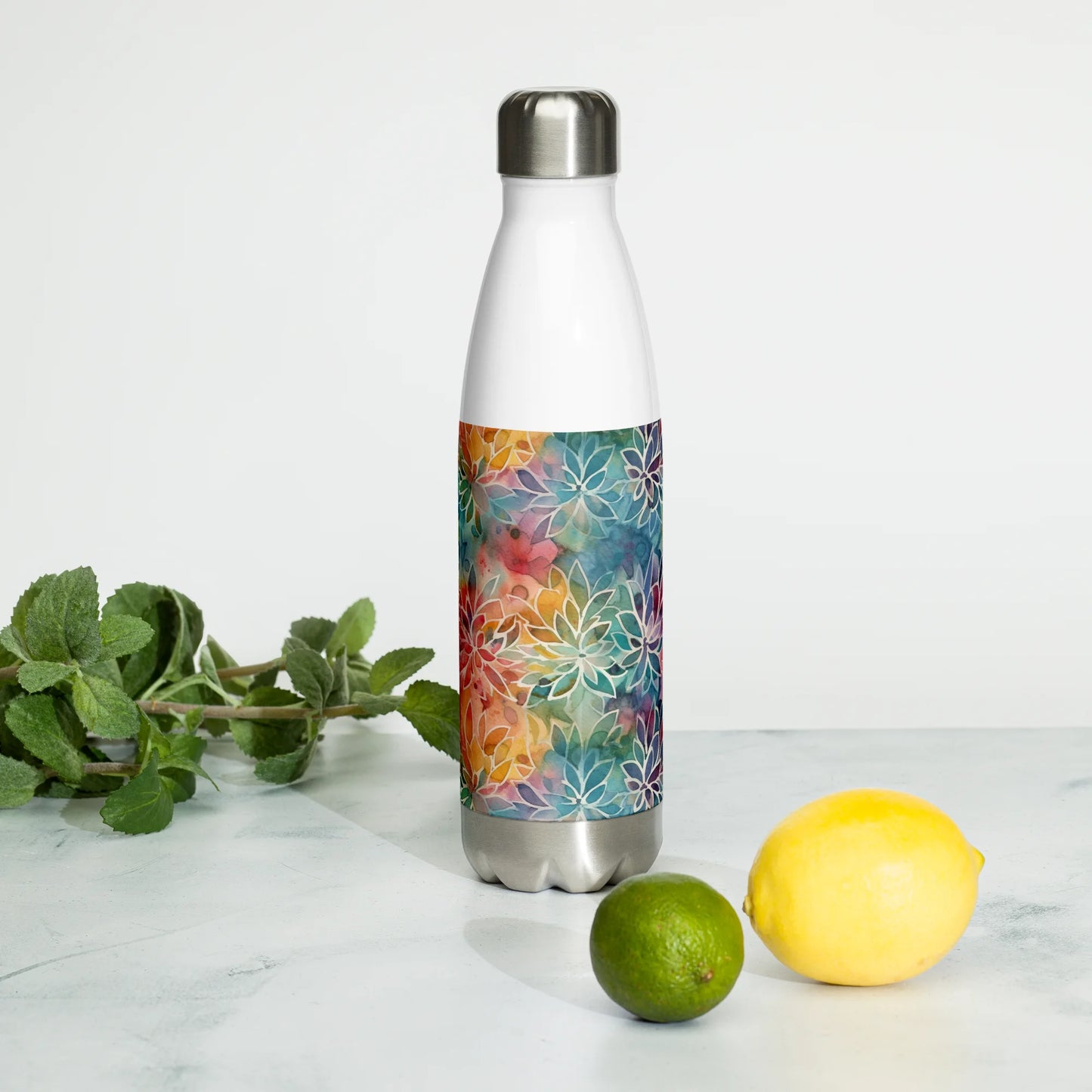 Colorful Summer Floral Abstraction Stainless Steel Water Bottle