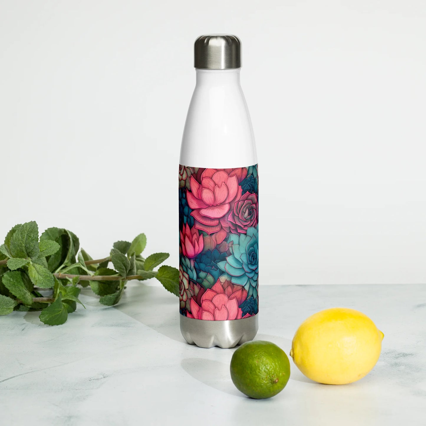 Bright Eternal Flowers Fantasy Stainless Steel Water Bottle