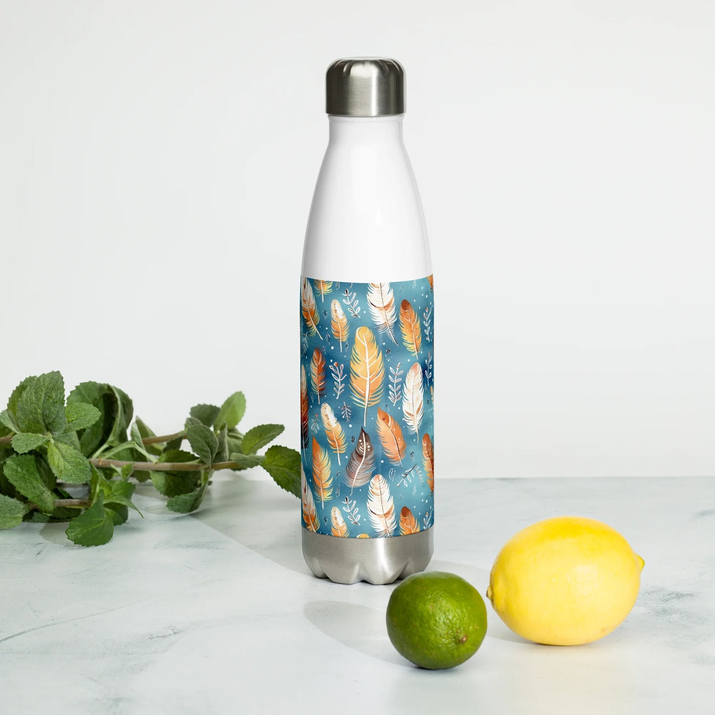 Blue & Orange Feather's Tale Stainless Steel Water Bottle