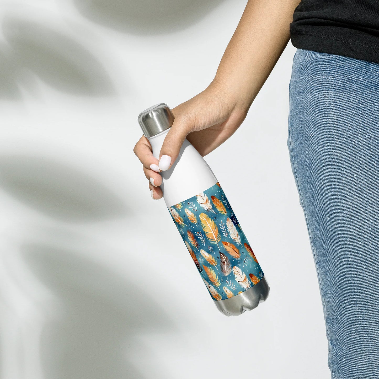 Blue & Orange Feather's Tale Stainless Steel Water Bottle