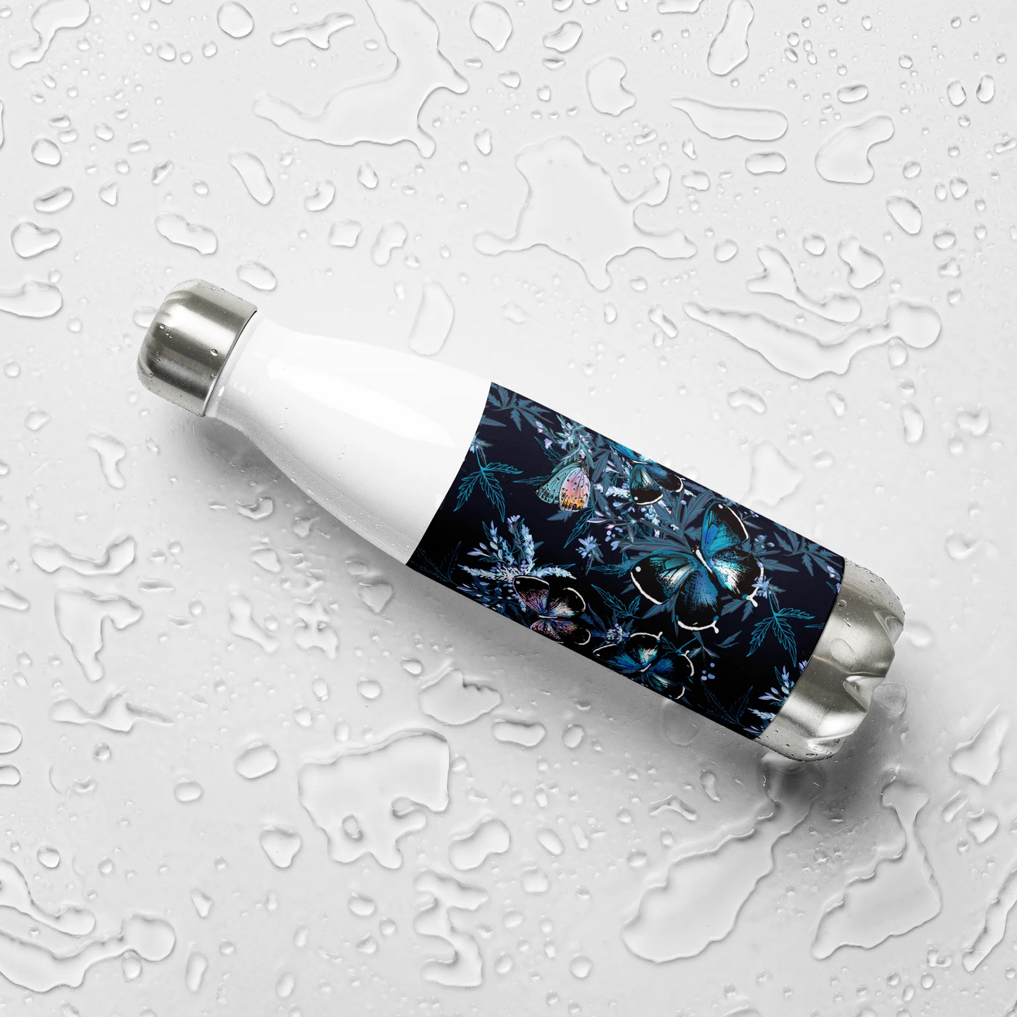 Night Flight of Blue Butterflies Stainless Steel Water Bottle