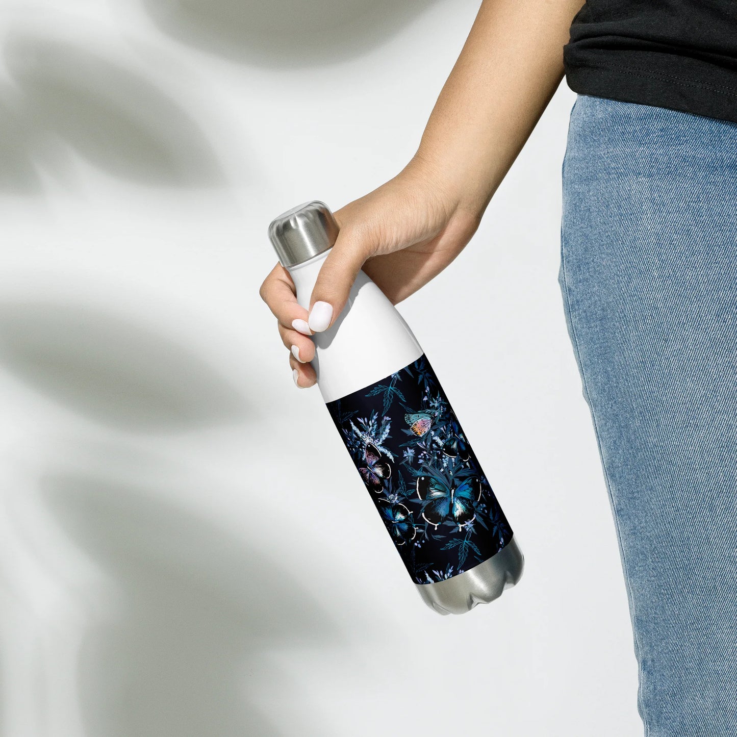 Night Flight of Blue Butterflies Stainless Steel Water Bottle