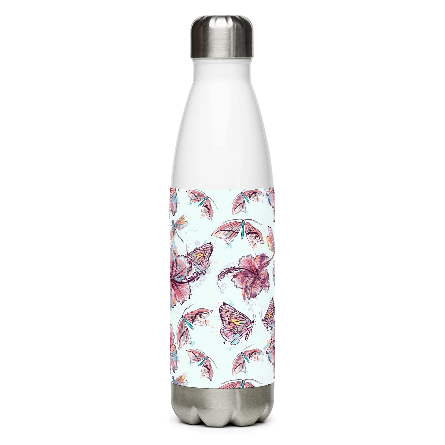 Sophisticated Hibiscus Ornament Stainless Steel Water Bottle