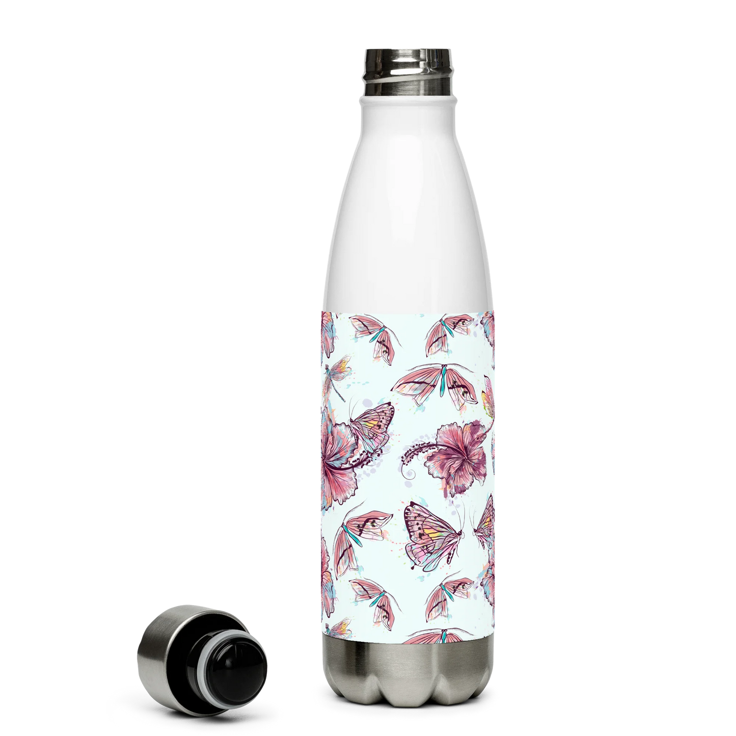 Sophisticated Hibiscus Ornament Stainless Steel Water Bottle