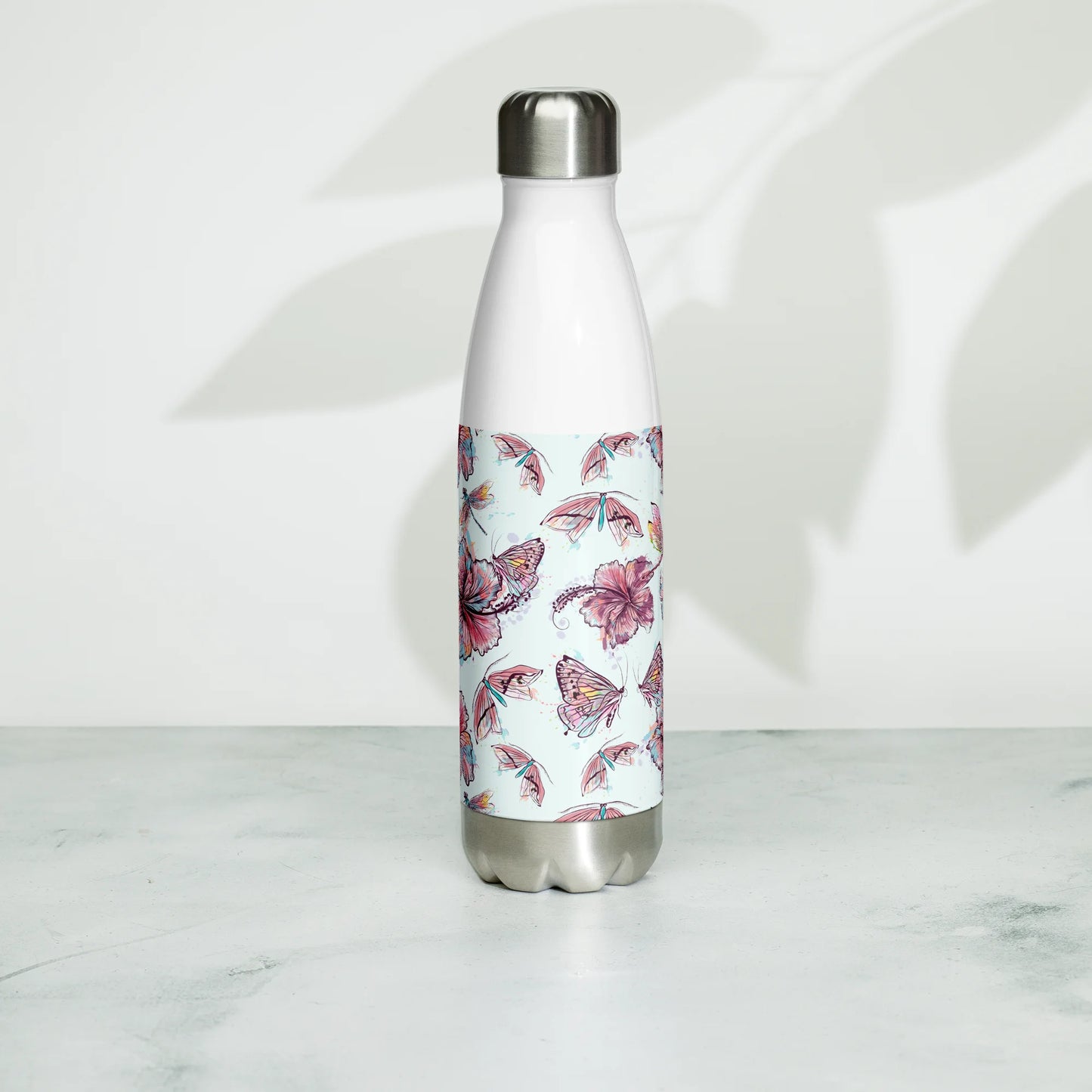 Sophisticated Hibiscus Ornament Stainless Steel Water Bottle