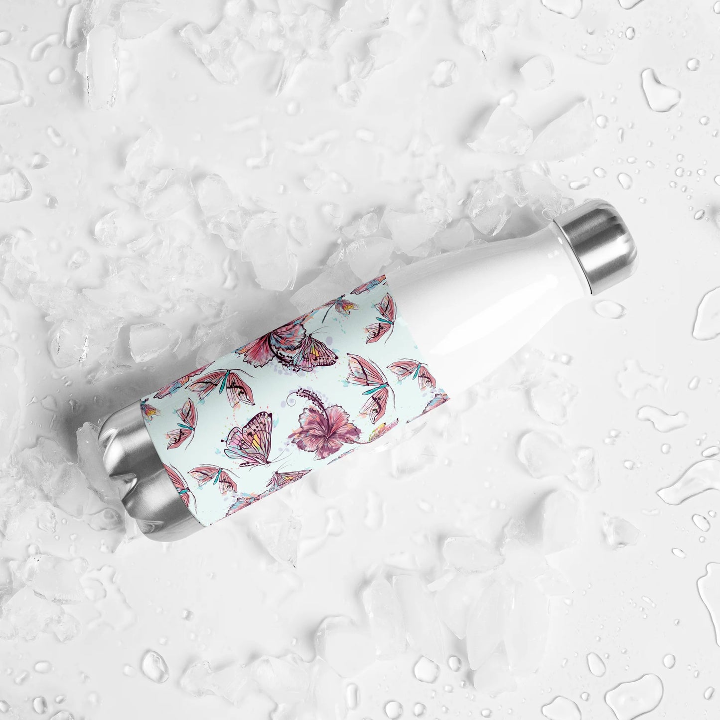 Sophisticated Hibiscus Ornament Stainless Steel Water Bottle