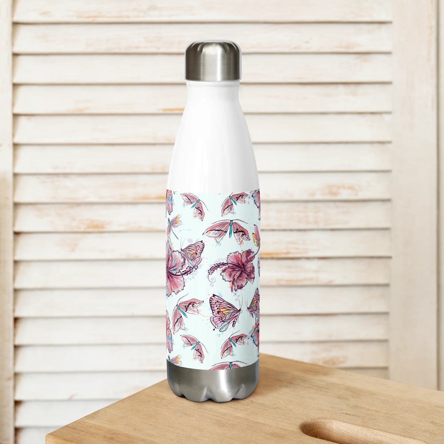 Sophisticated Hibiscus Ornament Stainless Steel Water Bottle