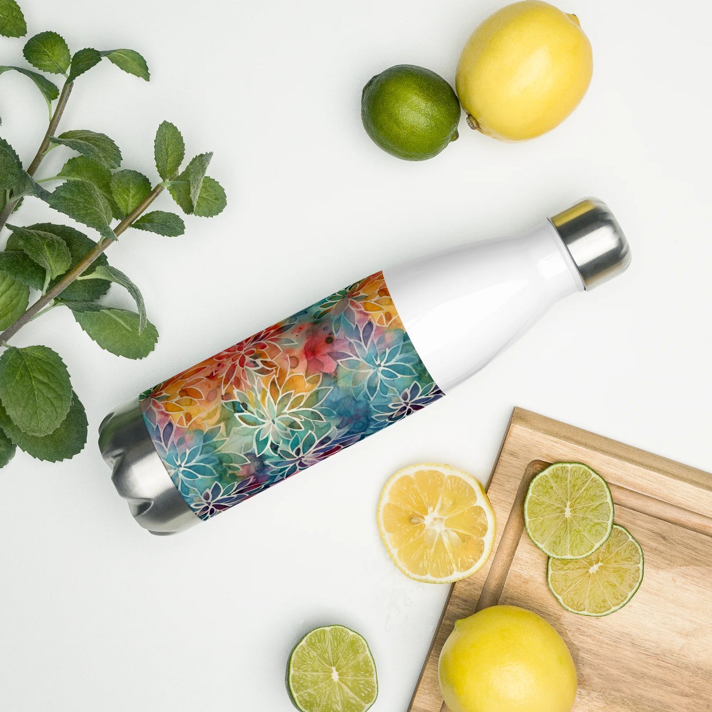 Colorful Summer Floral Abstraction Stainless Steel Water Bottle