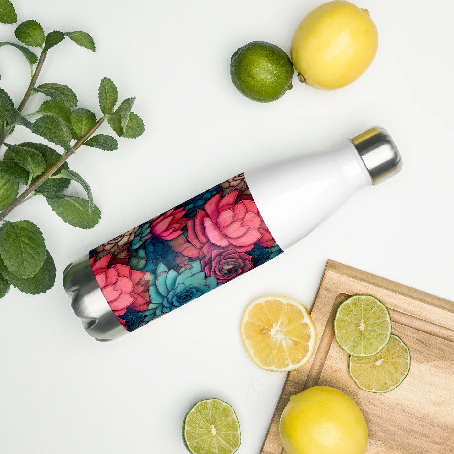 Bright Eternal Flowers Fantasy Stainless Steel Water Bottle