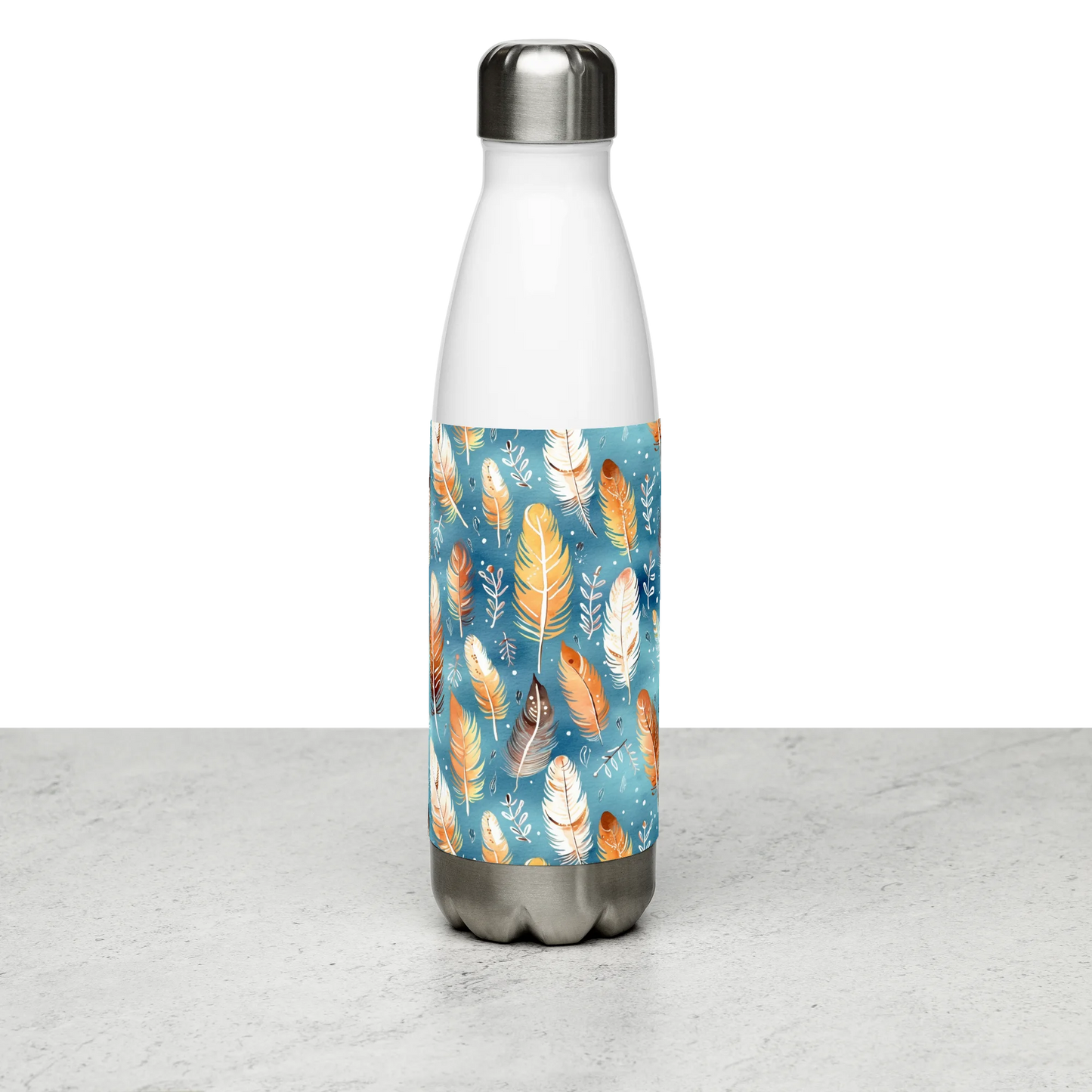 Blue & Orange Feather's Tale Stainless Steel Water Bottle