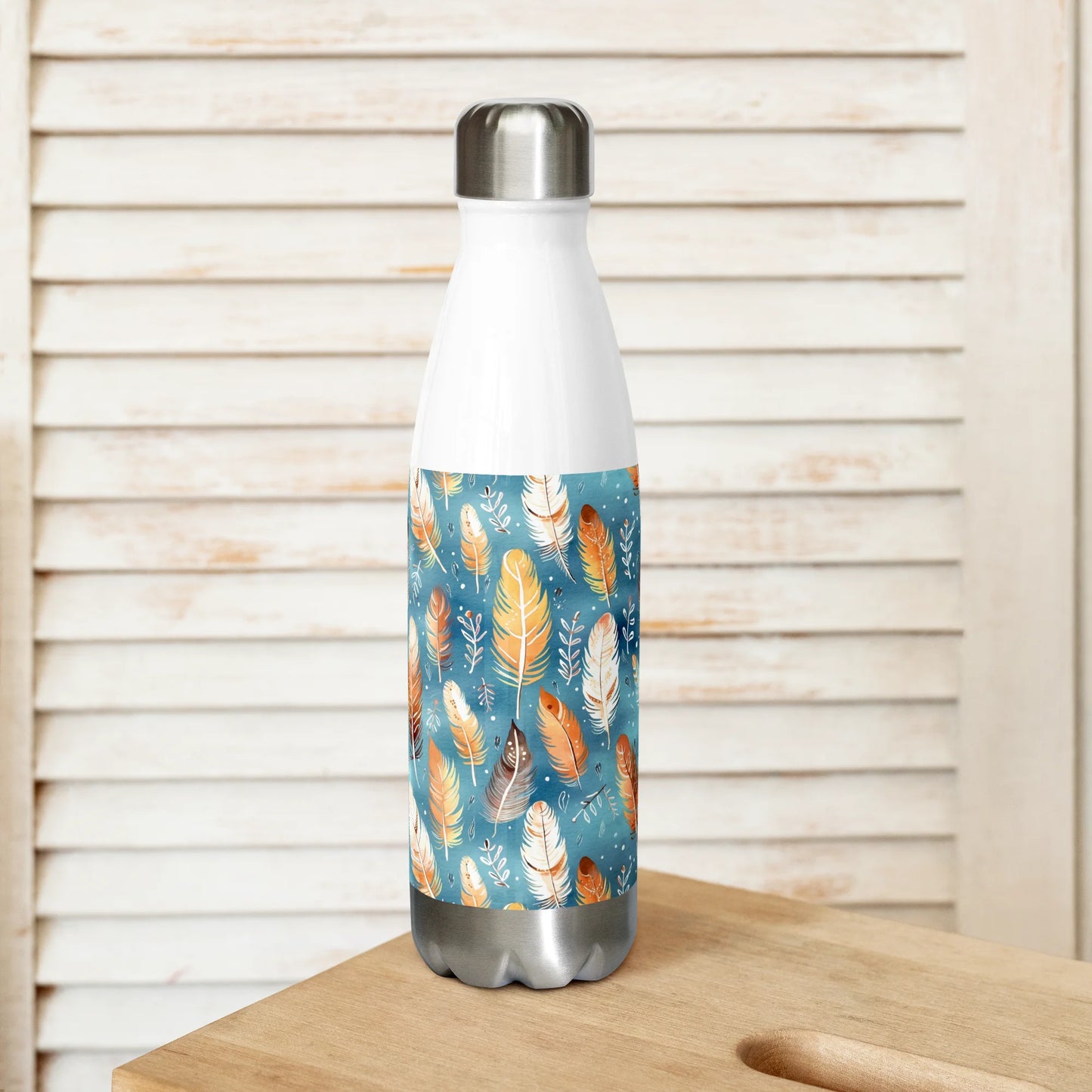 Blue & Orange Feather's Tale Stainless Steel Water Bottle