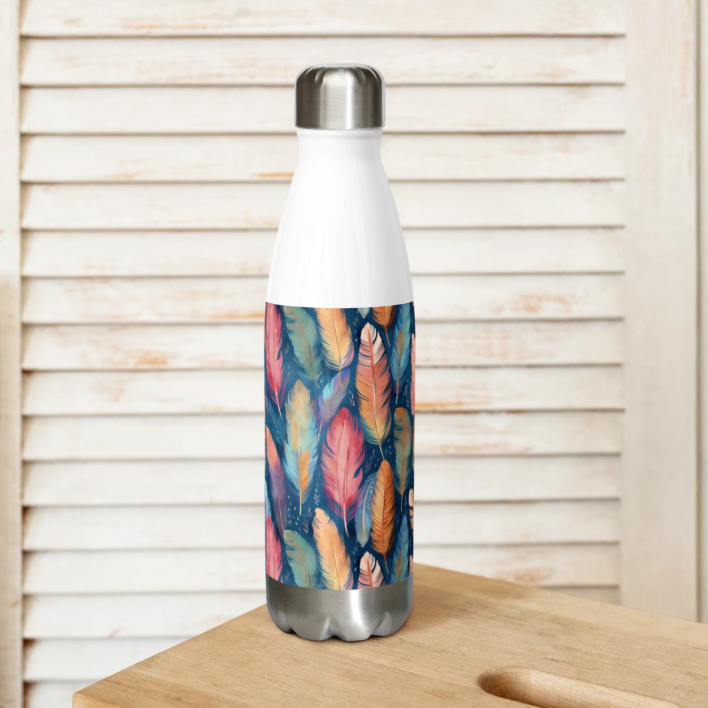 Dance of Wild Birds` Feathers Stainless Steel Water Bottle