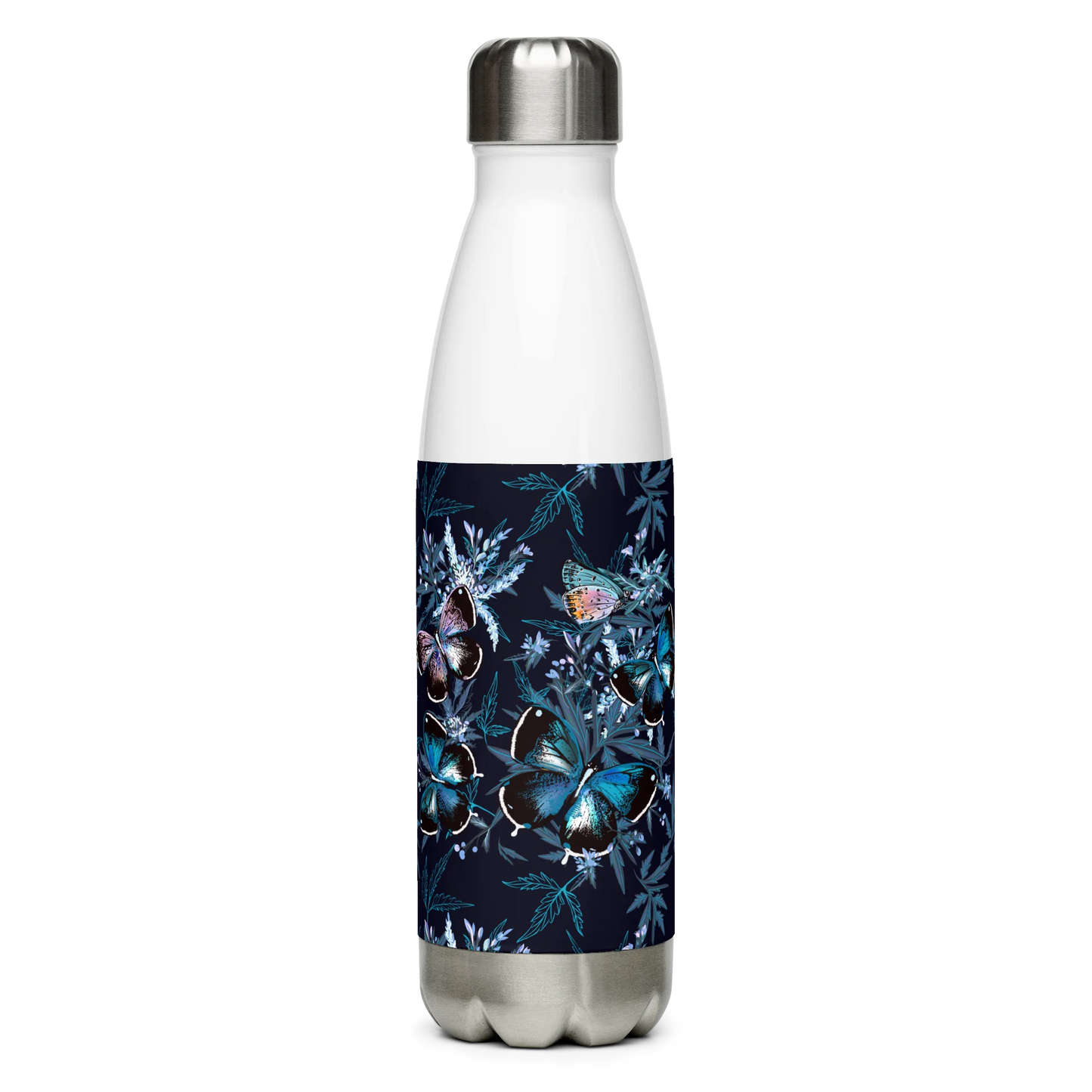 Night Flight of Blue Butterflies Stainless Steel Water Bottle