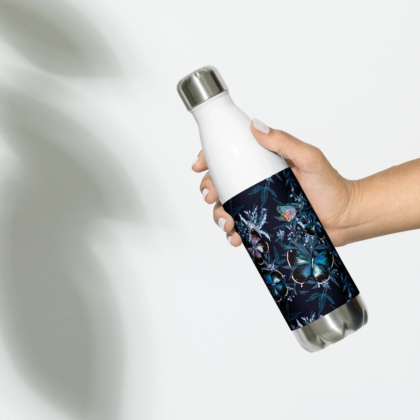 Night Flight of Blue Butterflies Stainless Steel Water Bottle